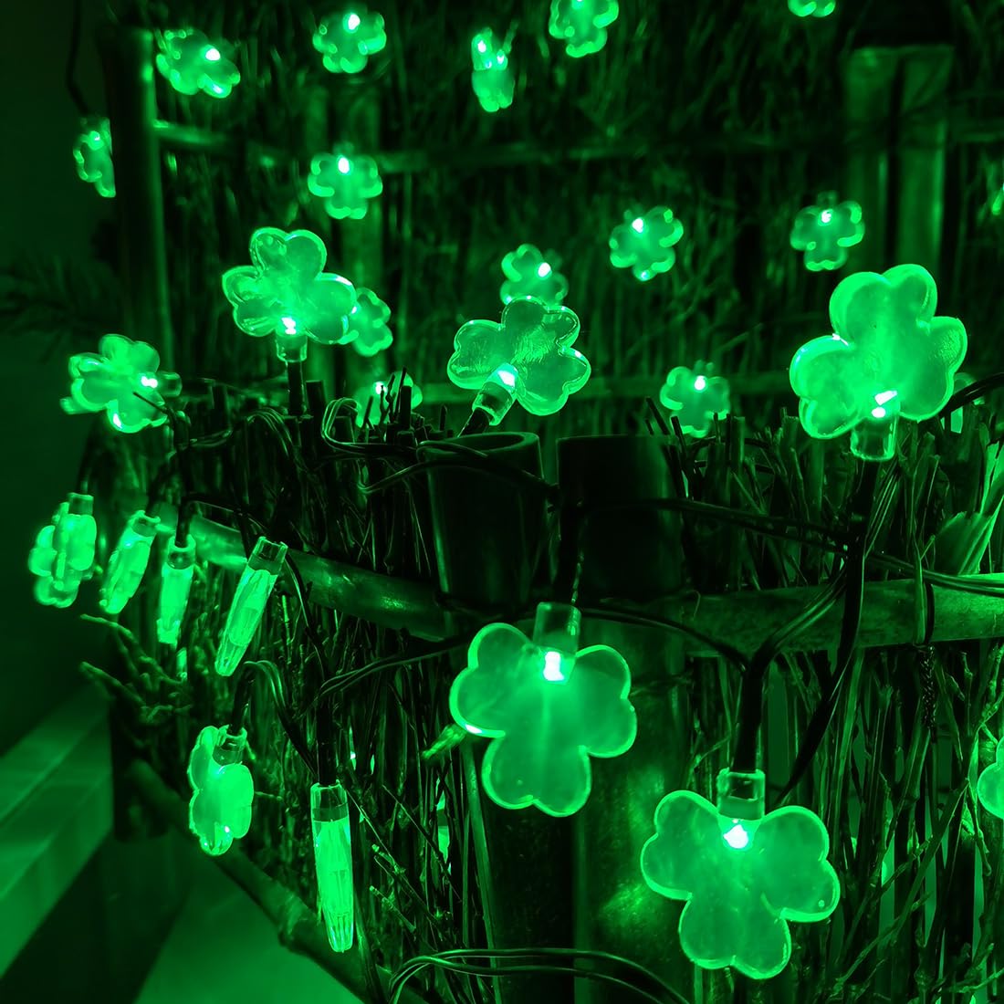 Viewpick Solar St Patricks Day Decorations Shamrock String Lights, 20Ft 50 Led Lucky Clover Green Lights, Outdoor Waterproof 8 Lighting Mode Lights For St. Patrick'S Day Home Irish Green Decoration