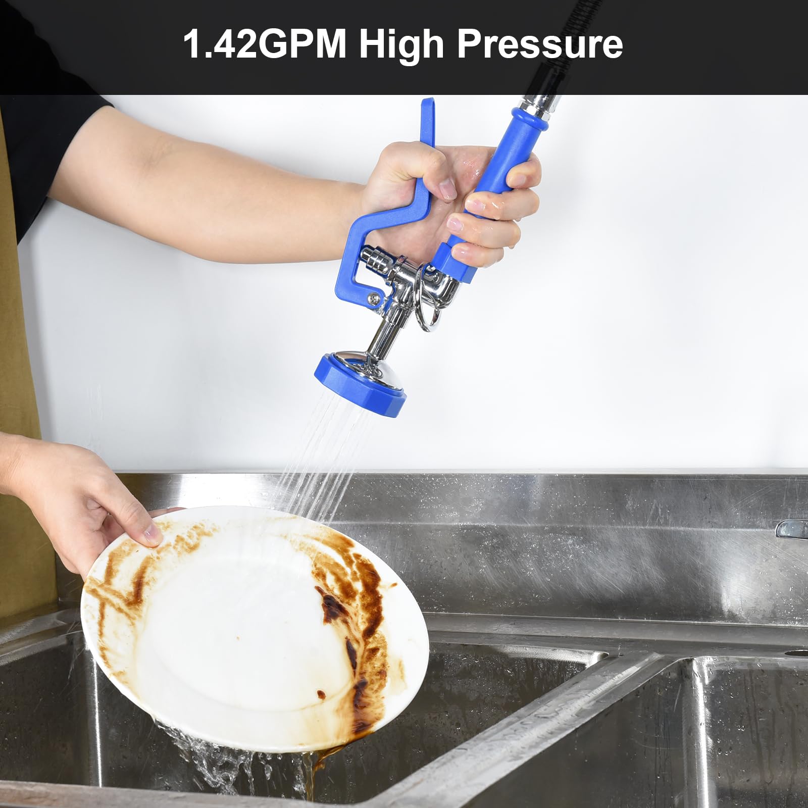 Akwadu Commercial Sink Sprayer For Kitchen Sink: Pre Rinse Spray Valve Head For Commercial Faucets - High Pressure Dish Sprayer Replacement For Restaurant Cleaning (Blue)