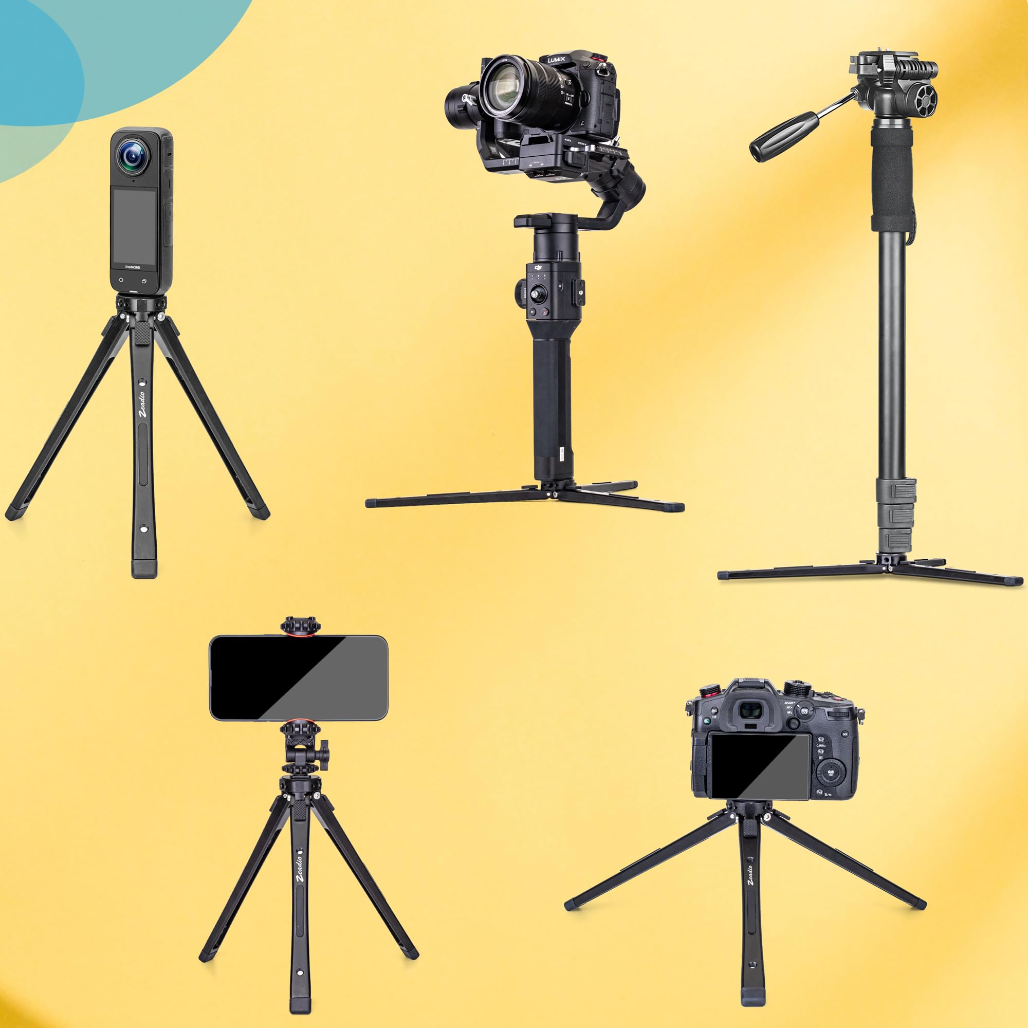 Zeadio Adjustable Metal Camera Tripod, Max Load 40Kg/88Lb, Desktop Tripod Stand For Smooth 4, Osmo Mobile, Ronin-S, Vimble 2, Gimbal Handle Grip Stabilizer And All Cameras Action Camera Etc