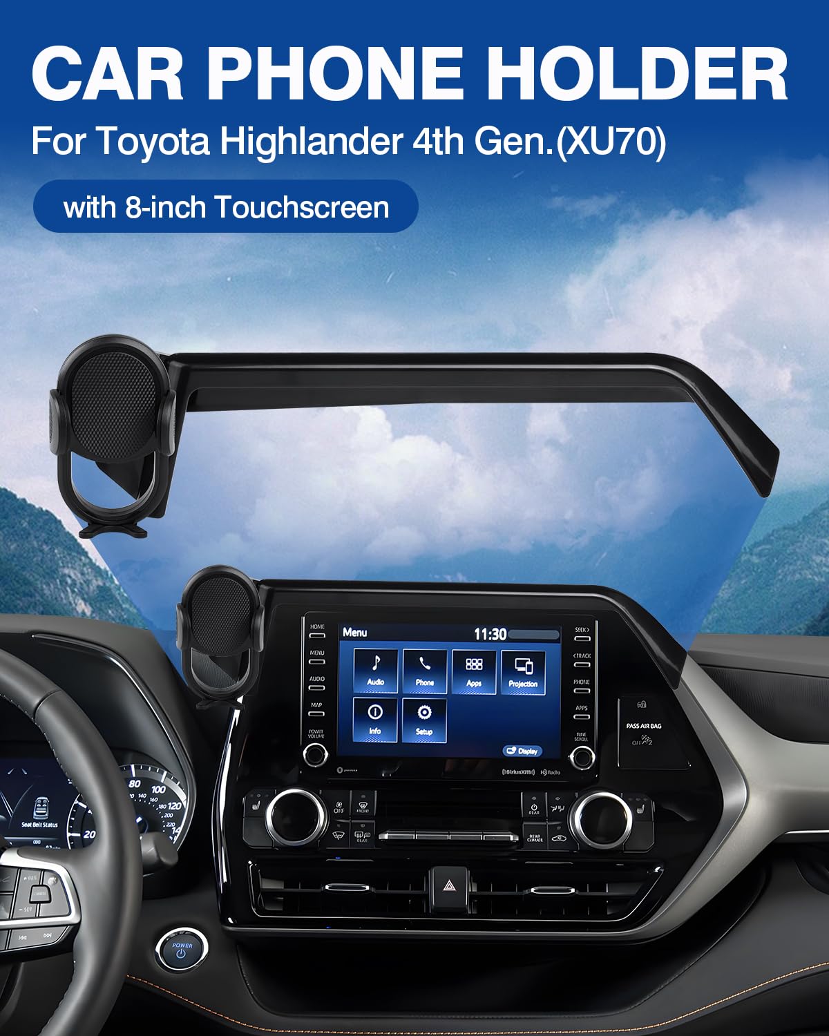 Autorder Custom Fit For Car Phone Holder 2020- Toyota Highlander Accessories Phone Mount 8" Screen Cell Phone Automobile Cradles Hands- 360 Degree Rotation