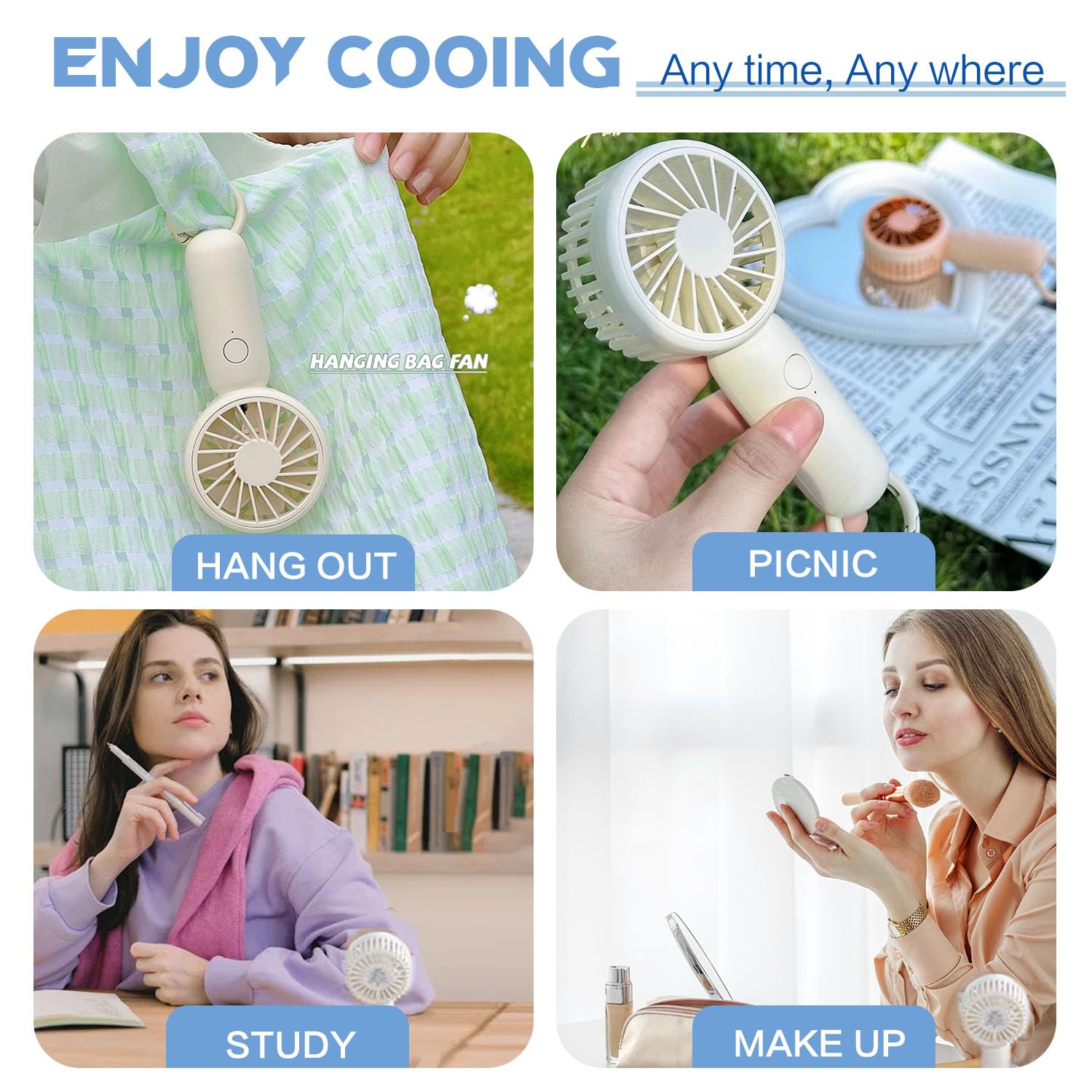 Portable Mini Handheld Fan, 2 In 1 Fan With 3 Colors, 3 Adjustable Wind Speeds, Battery Powered, Usb