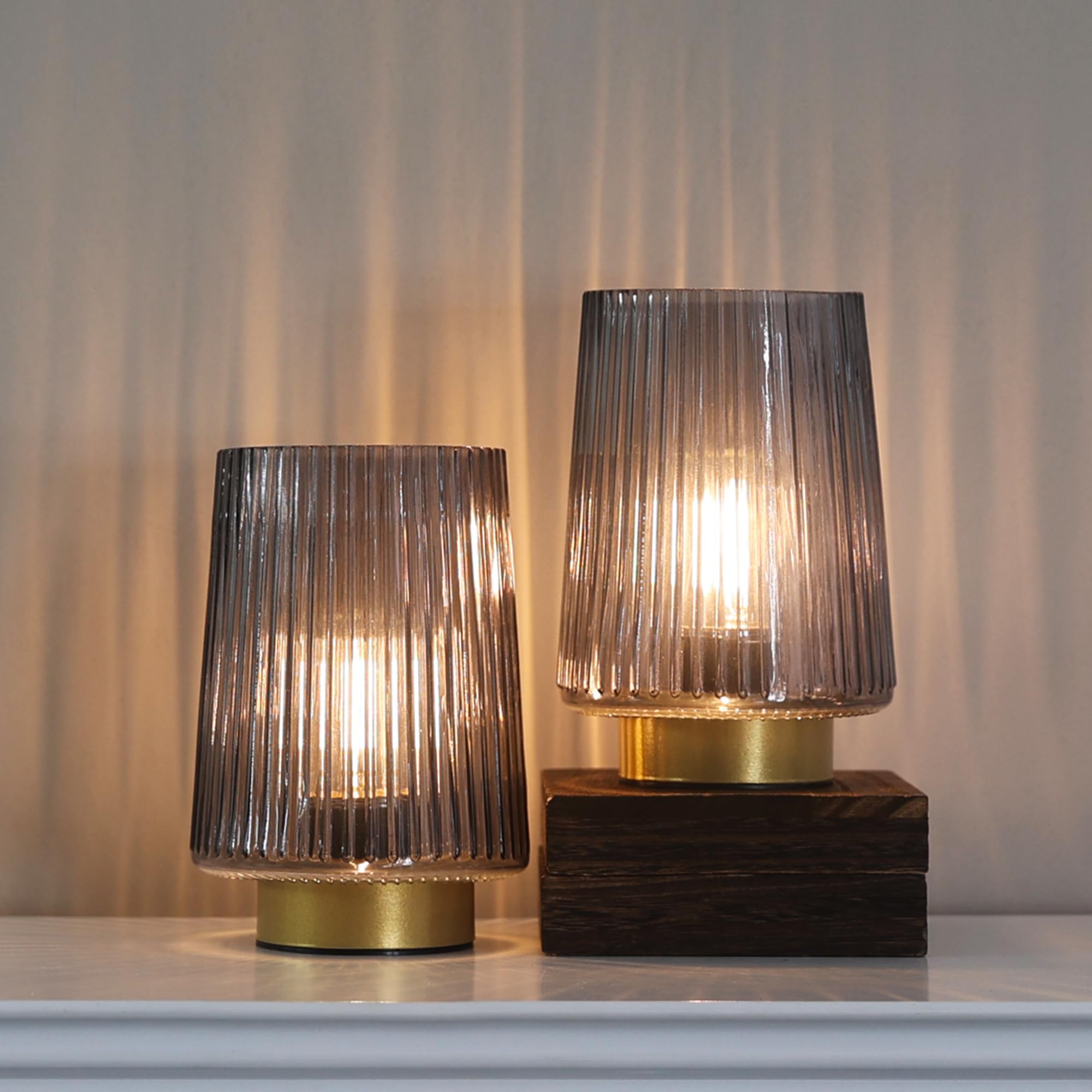 Lusharbor Battery Powered Lamp With Timer, Cordless Small Table Lamps Battery Operated With Led Bulb, Decorative Bedside Lamp For Living Room Grey 2Pack