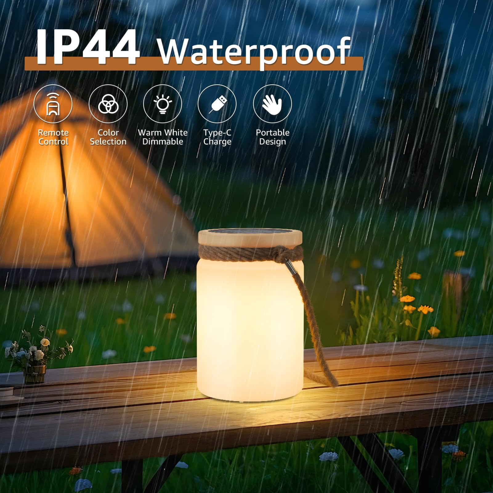 Uuffoo Solar Table Lamp Lantern Led Outdoor Cordless Ip44 Rgb And Warm White Dimmable For Patio Camping Restaurant Terrace