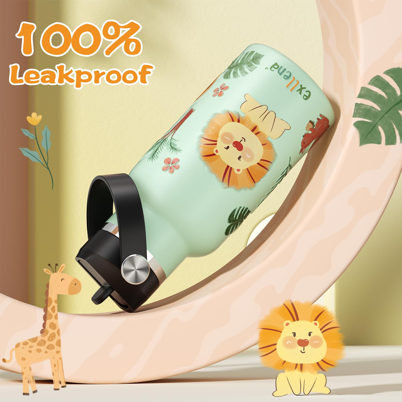 12Oz Kids Water Bottle For School With Kids-Friendly Straw & Handle, Leakproof Toddler Water Bottle