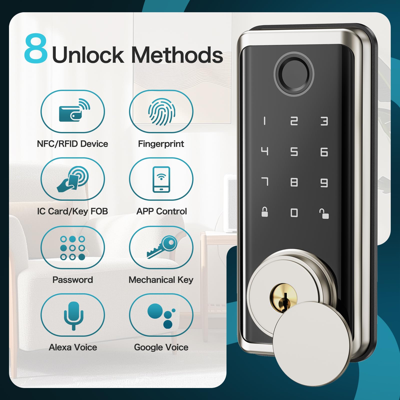 Cyphercore Smart Locks Front Door, Keyless Entry Door Lock With App Control, Fingerprint Deadbolt Alexa With Touchscreen Keypad Code, Bluetooth Electronic Deadbolt Auto-Lock For Home