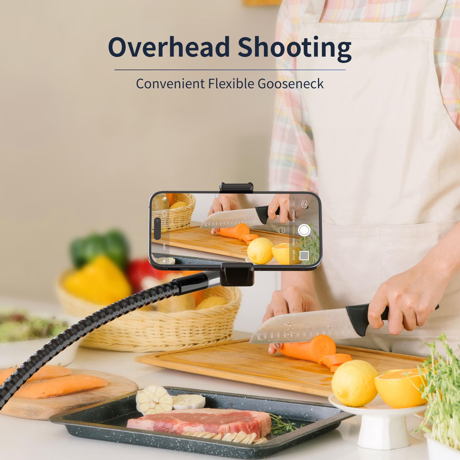 Vimose Tall Phone Tripod, 86" Flexible Phone Stand With 15" Gooseneck And Remote, Overhead Tripod For Iphone, Heavy Duty Stable Stand & Selfie Stick For Recording, Live Streaming, Cooking, Vlogging, Fitness