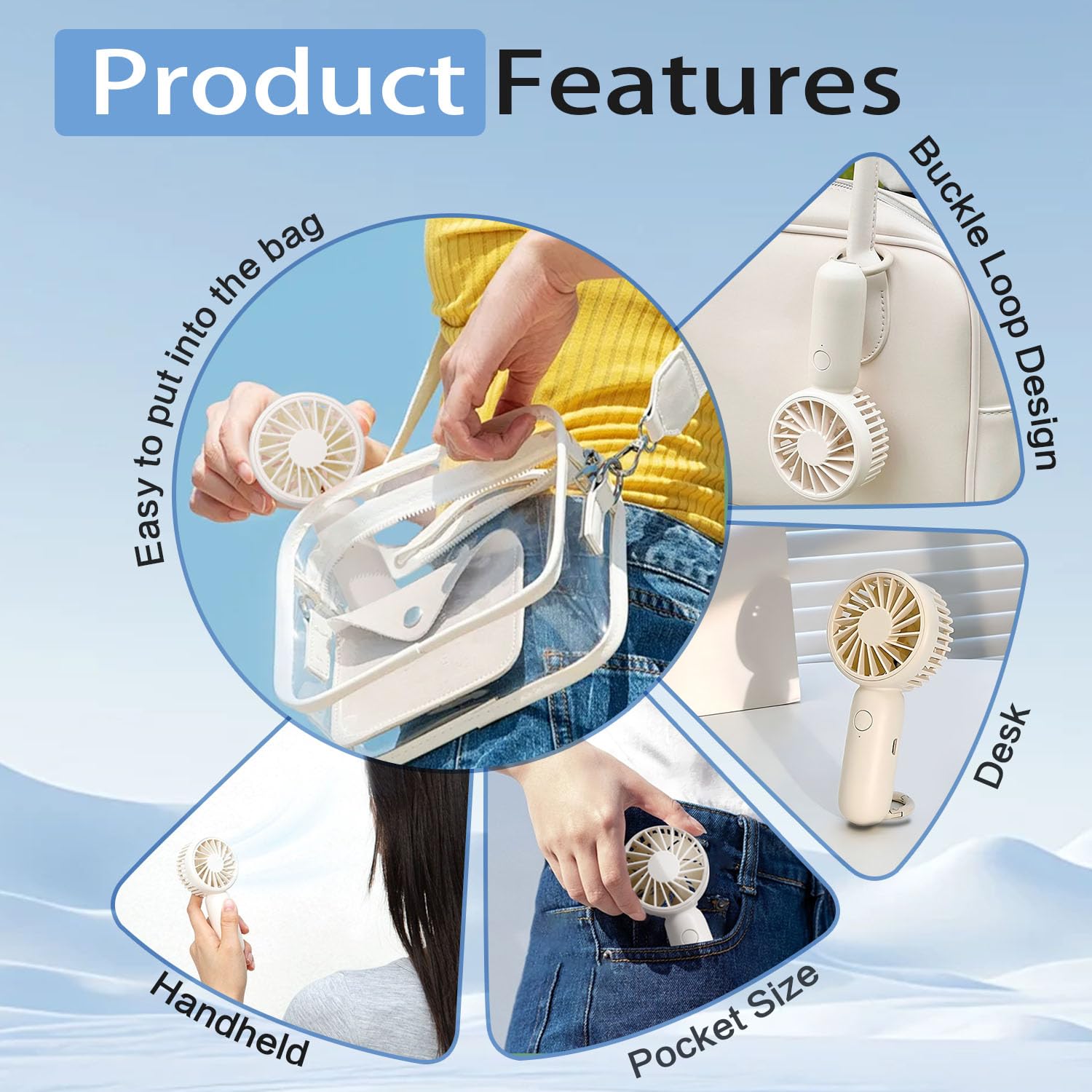 Portable Mini Handheld Fan, 2 In 1 Fan With 3 Colors, 3 Adjustable Wind Speeds, Battery Powered, Usb