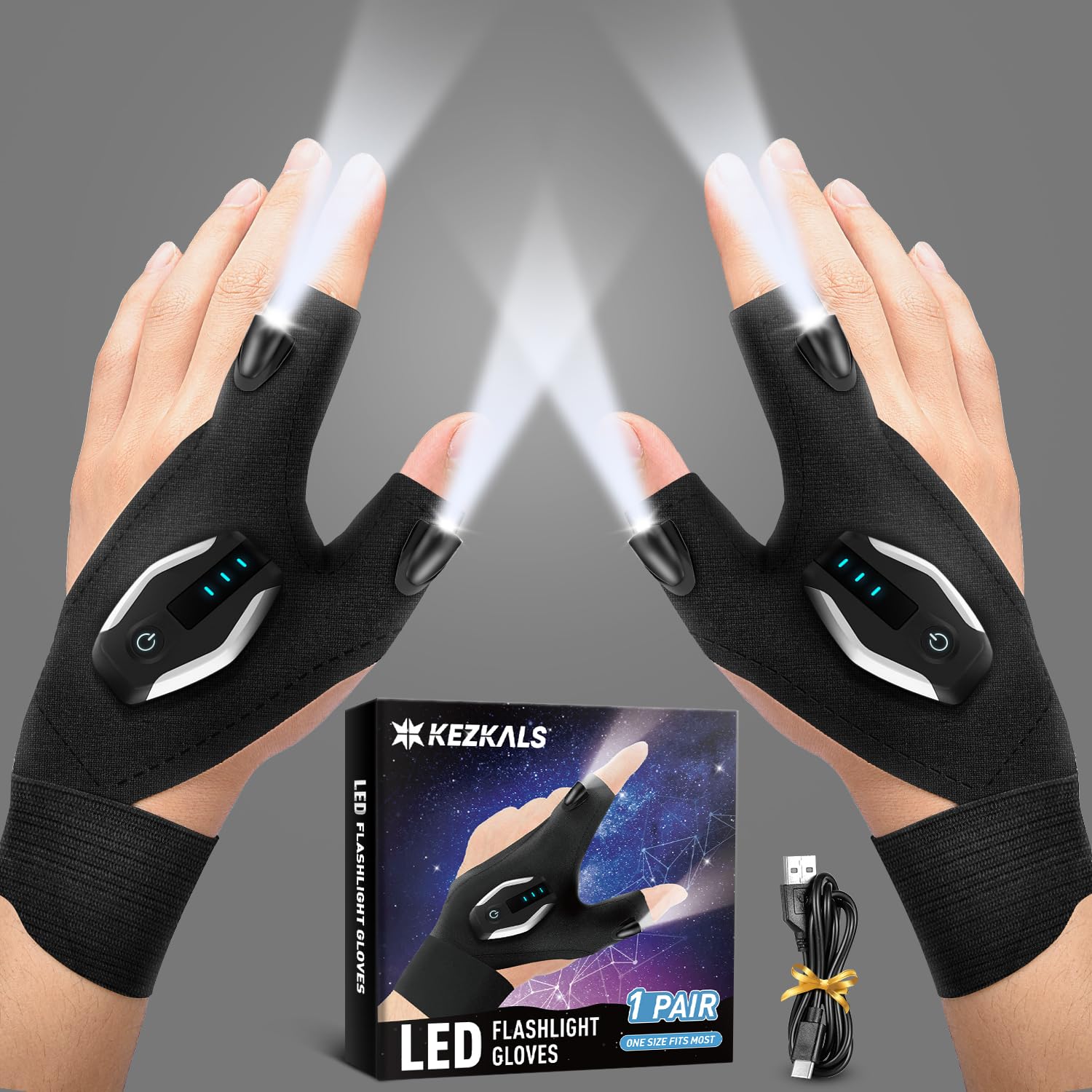 Kezkals For Men Rechargeable Flashlight Gloves, Fathers Day Dad From Daughter, Dad For Fathers Day, Birthday For Husband Boyfriend, Father'S Day Flashlight Gloves, Cool Gadgets