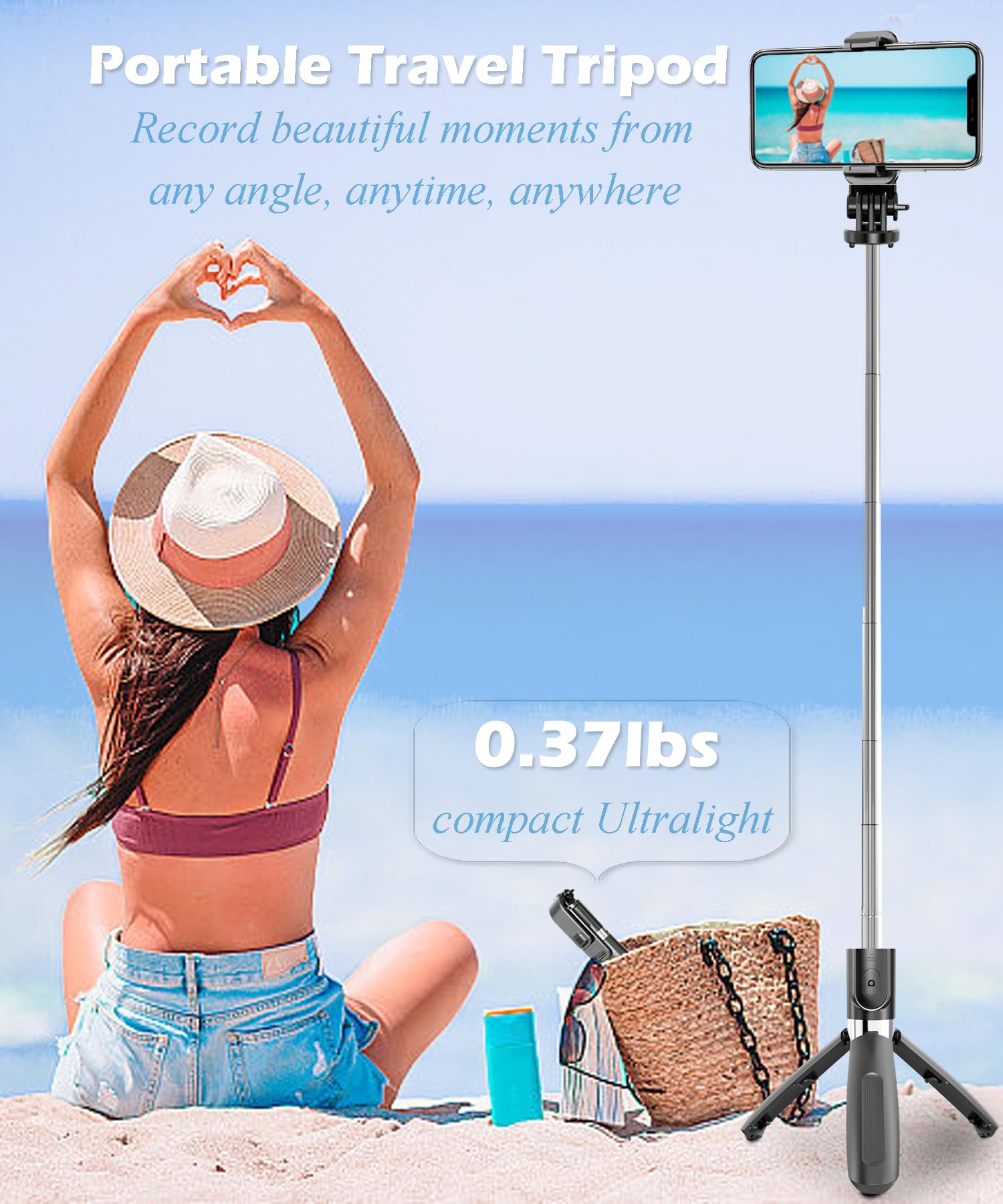 Bgjoy Selfie Stick Tripod Extendable Phone Tripod Stand With Wireless Remote Portable Lightweight Video Recording Travel Tripod For Cell Phone Mount Holder Selfie Stick Compatible With Iphone Android Ios