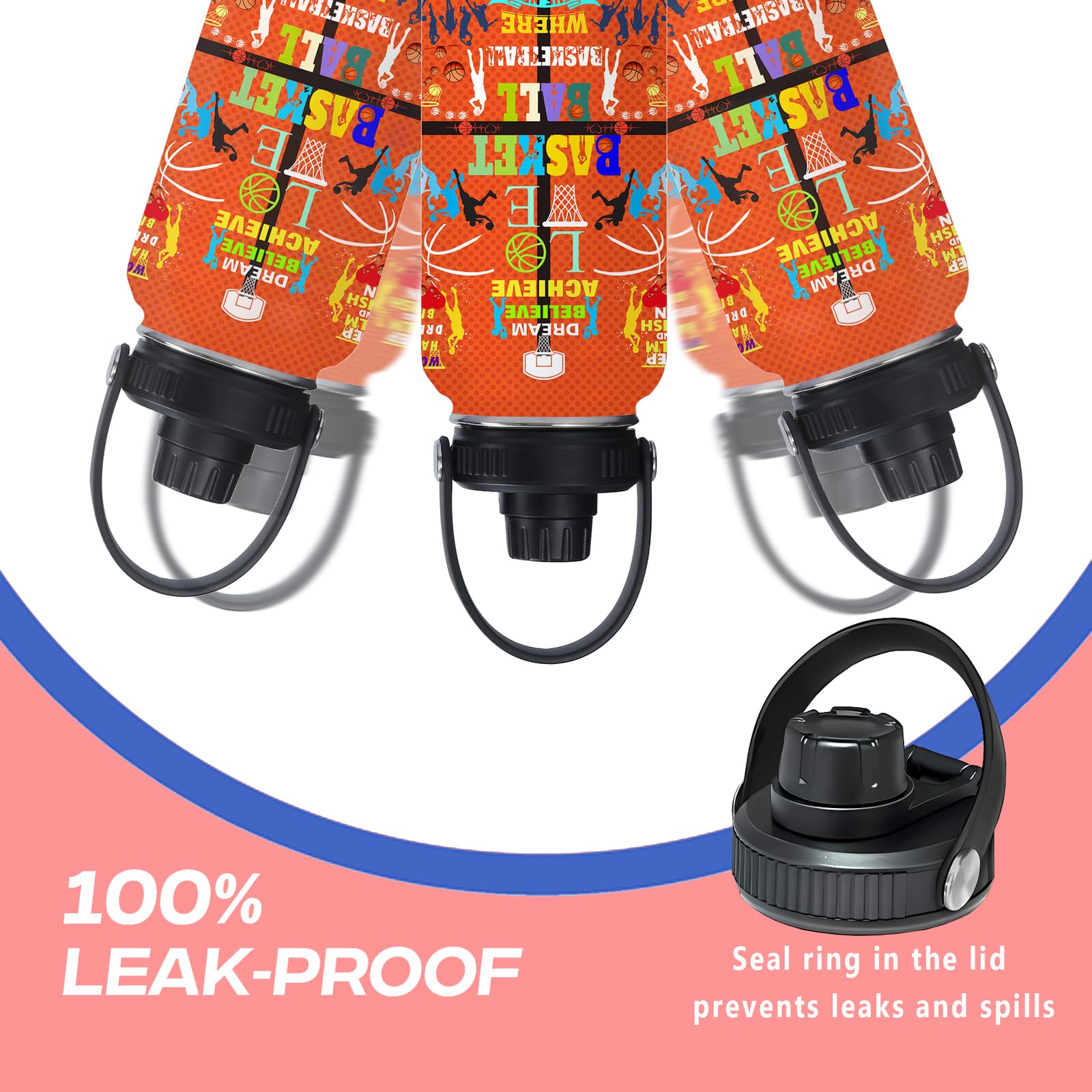 Basketball Water Bottle 32Oz Insulated Sports Water Bottles Basketball For Men Women