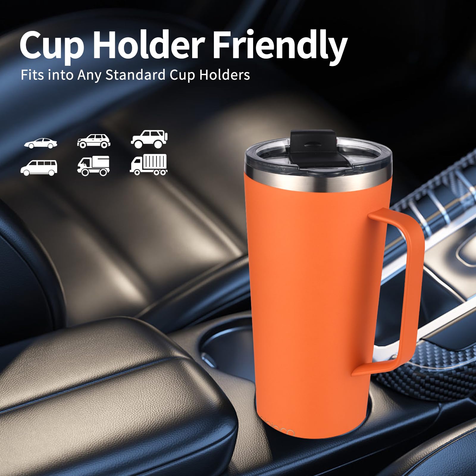 Mininoo 24 Oz Tumbler With Handle, Insulated Travel Coffee Mug With Lid And Straws, Stainless Steel