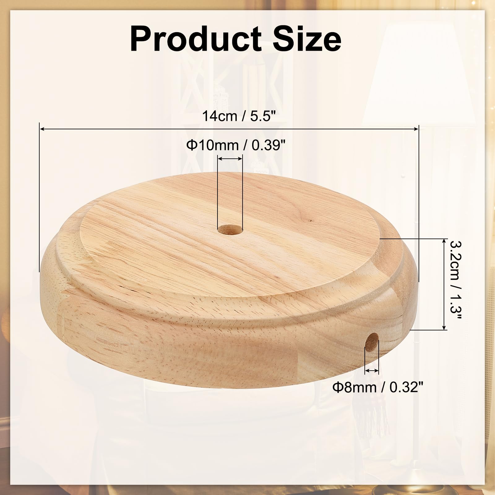 Patikil 5.5" X 1.3" Wooden Lamp Base, Round Solid Wooden Base Wood Desk Lamp Display Stand Replacement For Bedroom Bedside Table Lamps Diy