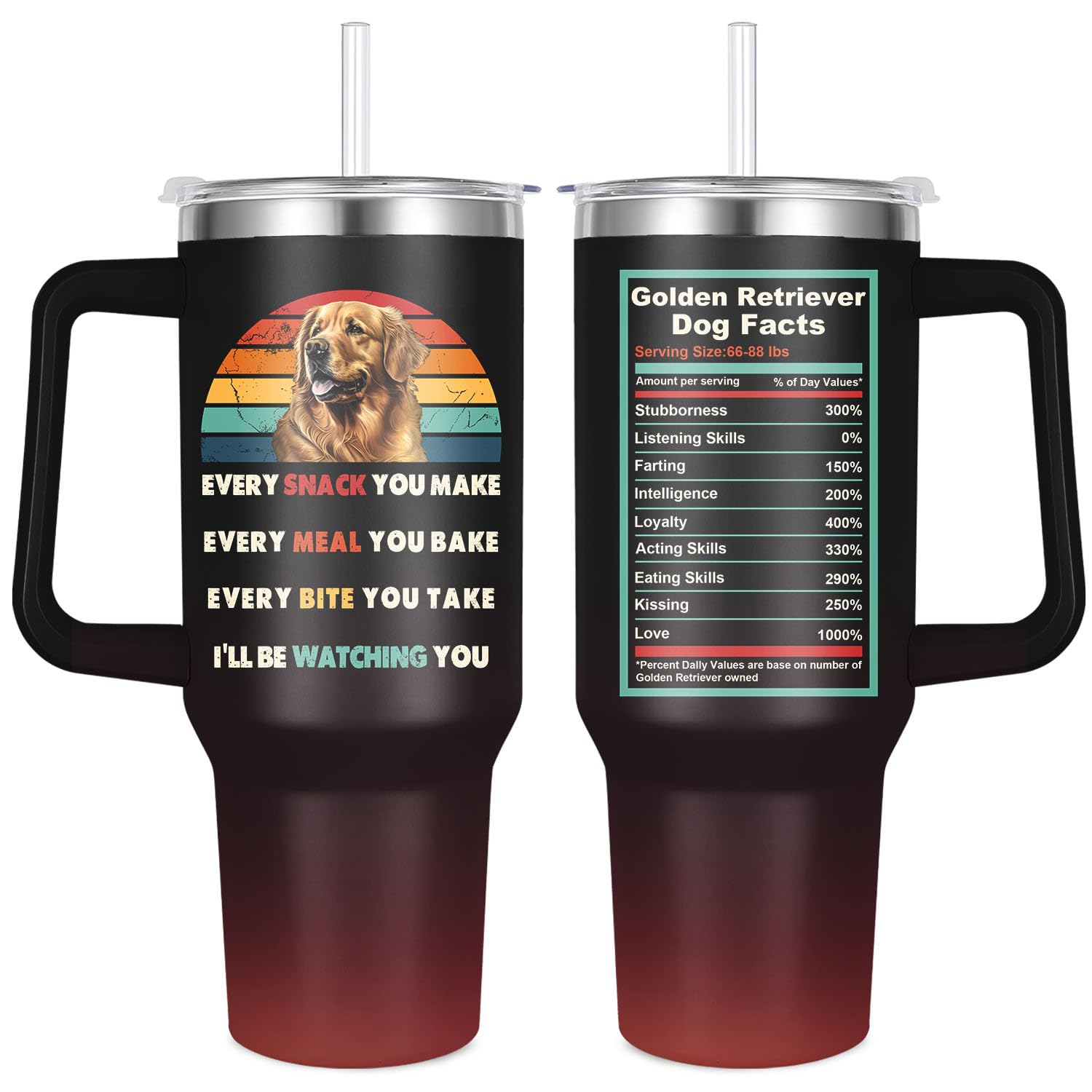 Golden Retriever Tumbler For Dog Owner , Water Bottle With Handle, Insulated Reusable Stainless