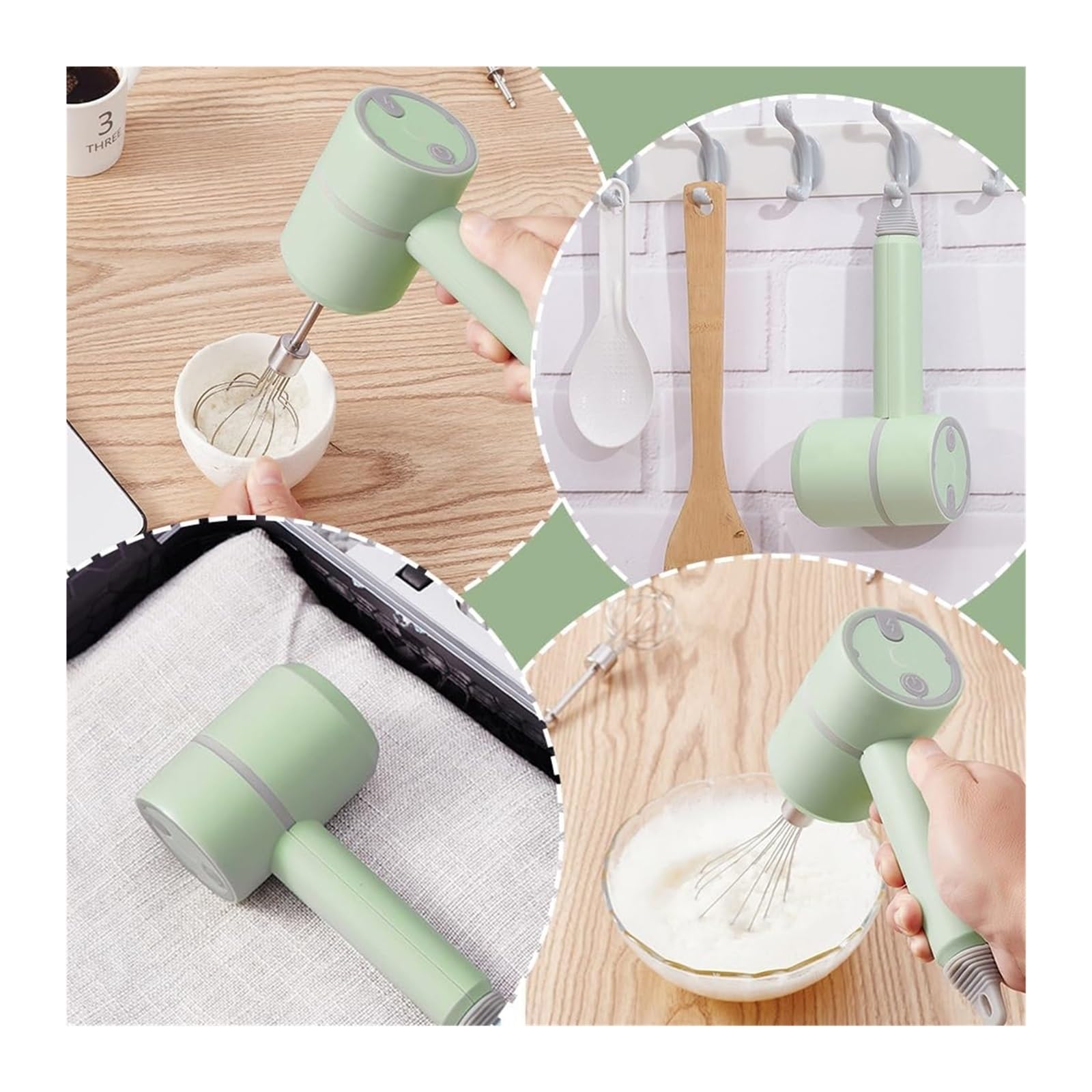 Soyon 3-In-1 Fully Automatic Mixer,Garlic Chopper Mini,Cordless Handheld Mixer With Egg Beater And Cream Stick,For Kitchen Baking And Cooking(Green 250Ml)
