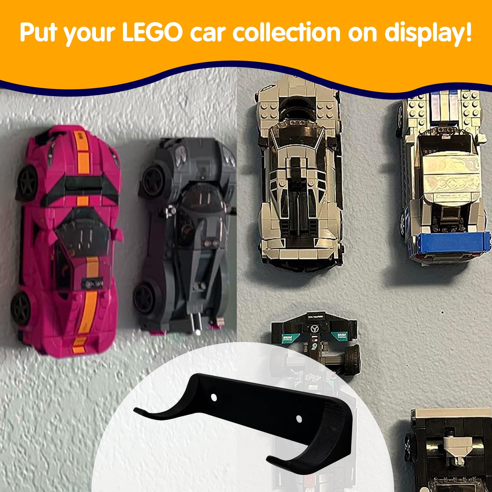 Standwme 12 Pcs Car Wall Mount Vertical Car Display Wall Mount Compatible With Speed Champion Series Car Models Showcase Your Collection With Sturdy Wall Mount Ideal For Car Enthusiasts, Black