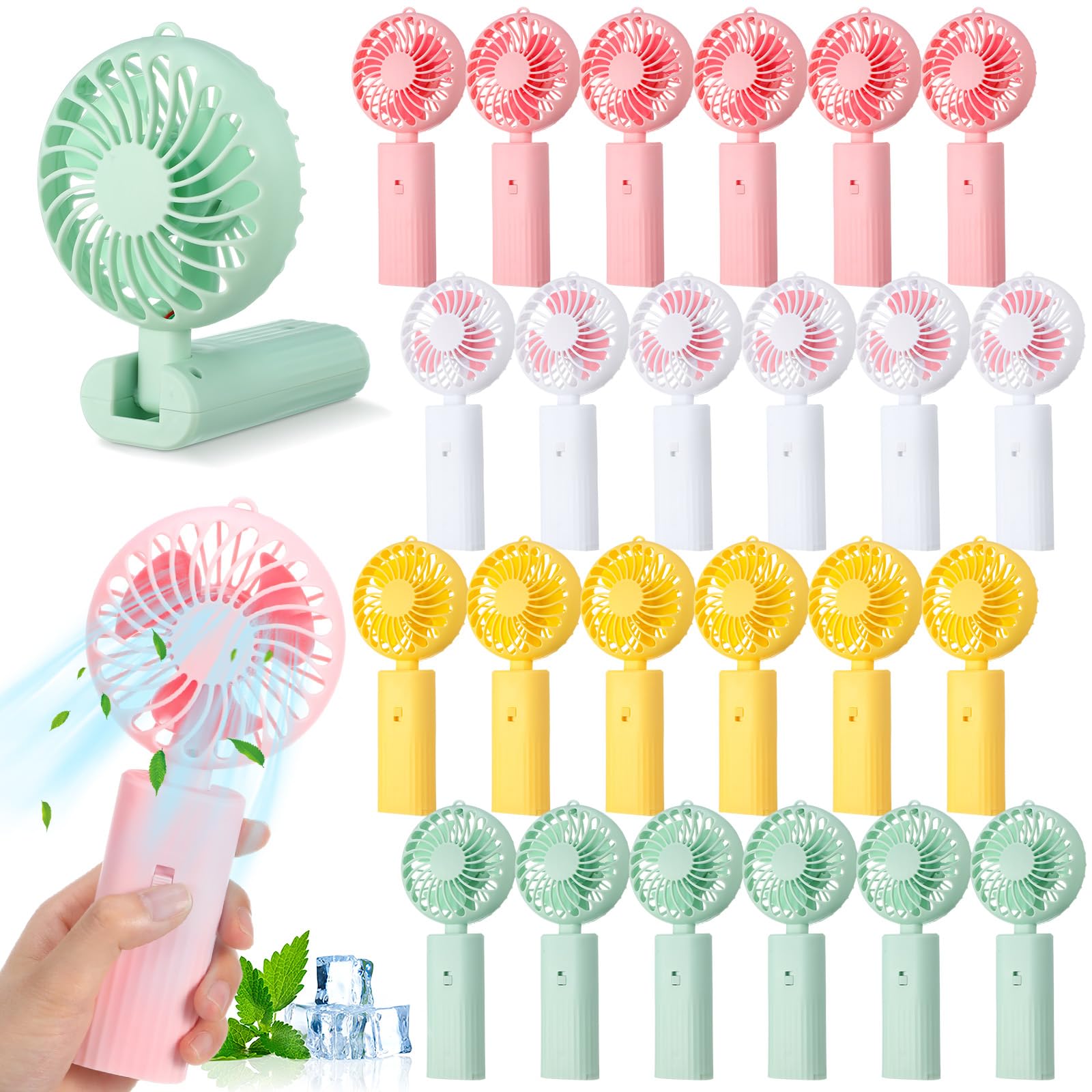 24 pack foldable mini handheld fans with 180° rotation and 2-in-1 design for personal use Koospark