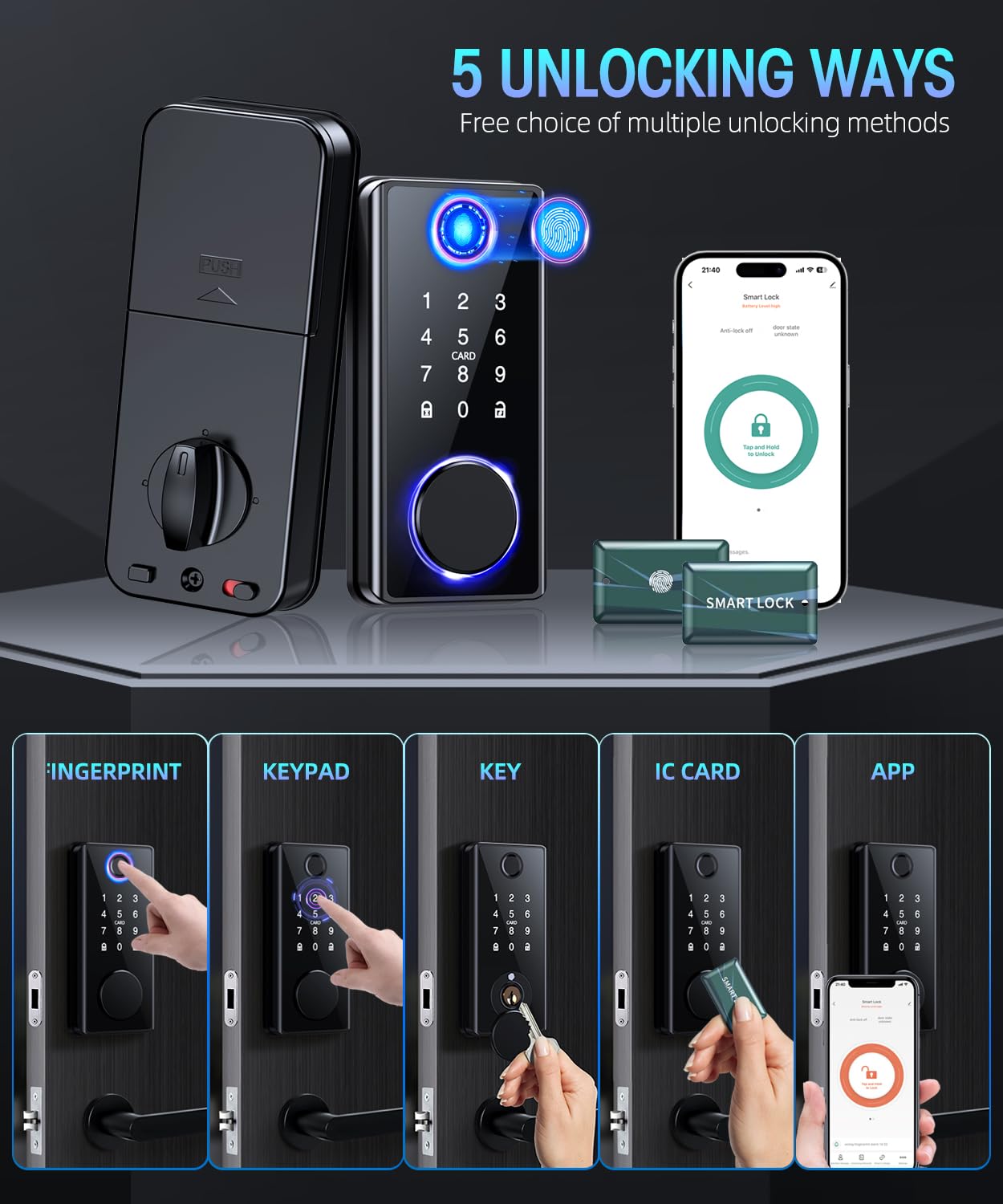 Psos Keyless Entry Fingerprint Door Lock - Smart Deadbolt Biometric For Front Door With Keypad App - Electronicdigital Lock With Code - Auto Lock