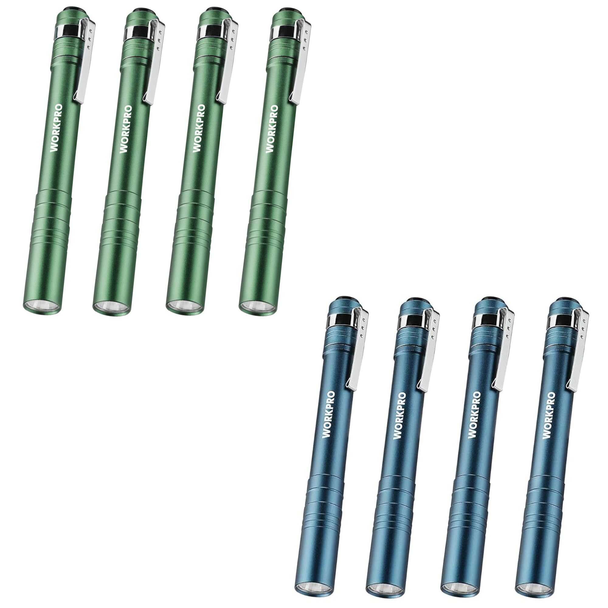 Workpro 4 Pack Blue Pen Light Set & 4 Pack Green Pen Light Set