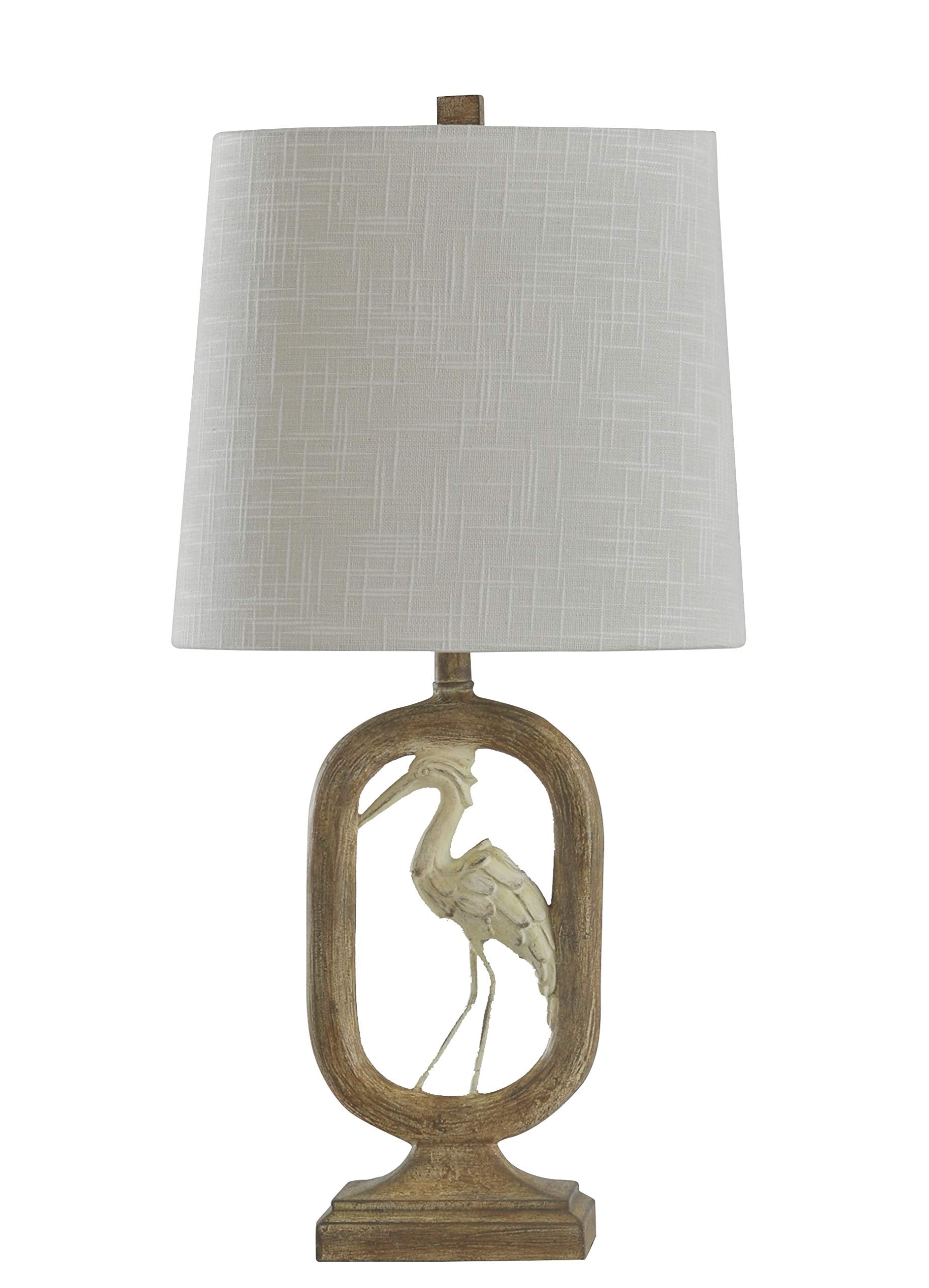 Collective Design L27699Cdsam Crane Light Brown, Distressed Bird, Off White Table Lamp
