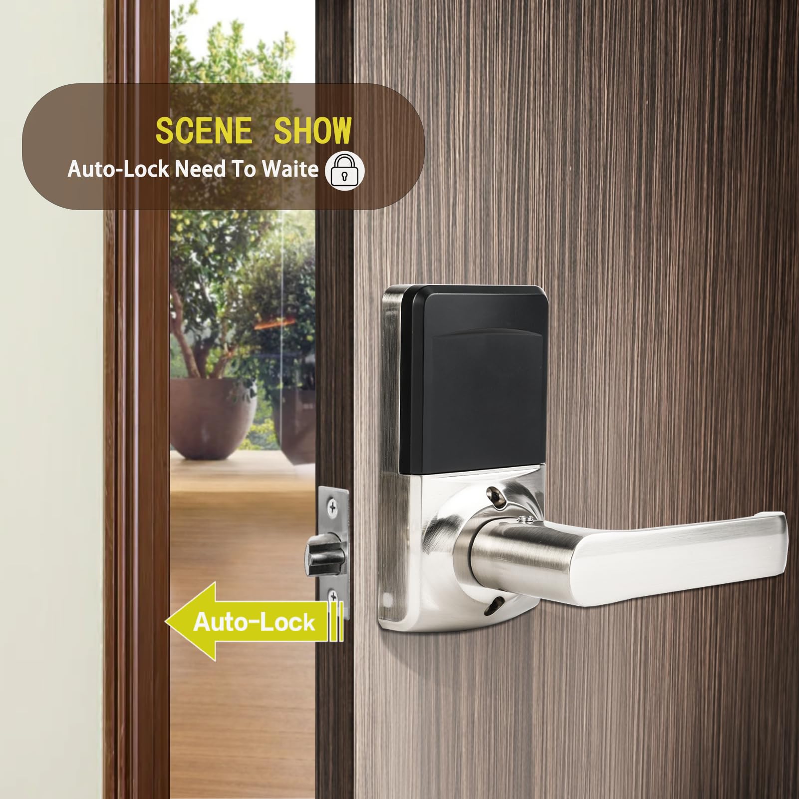 Zevaway Keyless Entry Door Lock With Handle, Keypad Lock, Ic Card & Key, Easy Installation, Satin Nickel