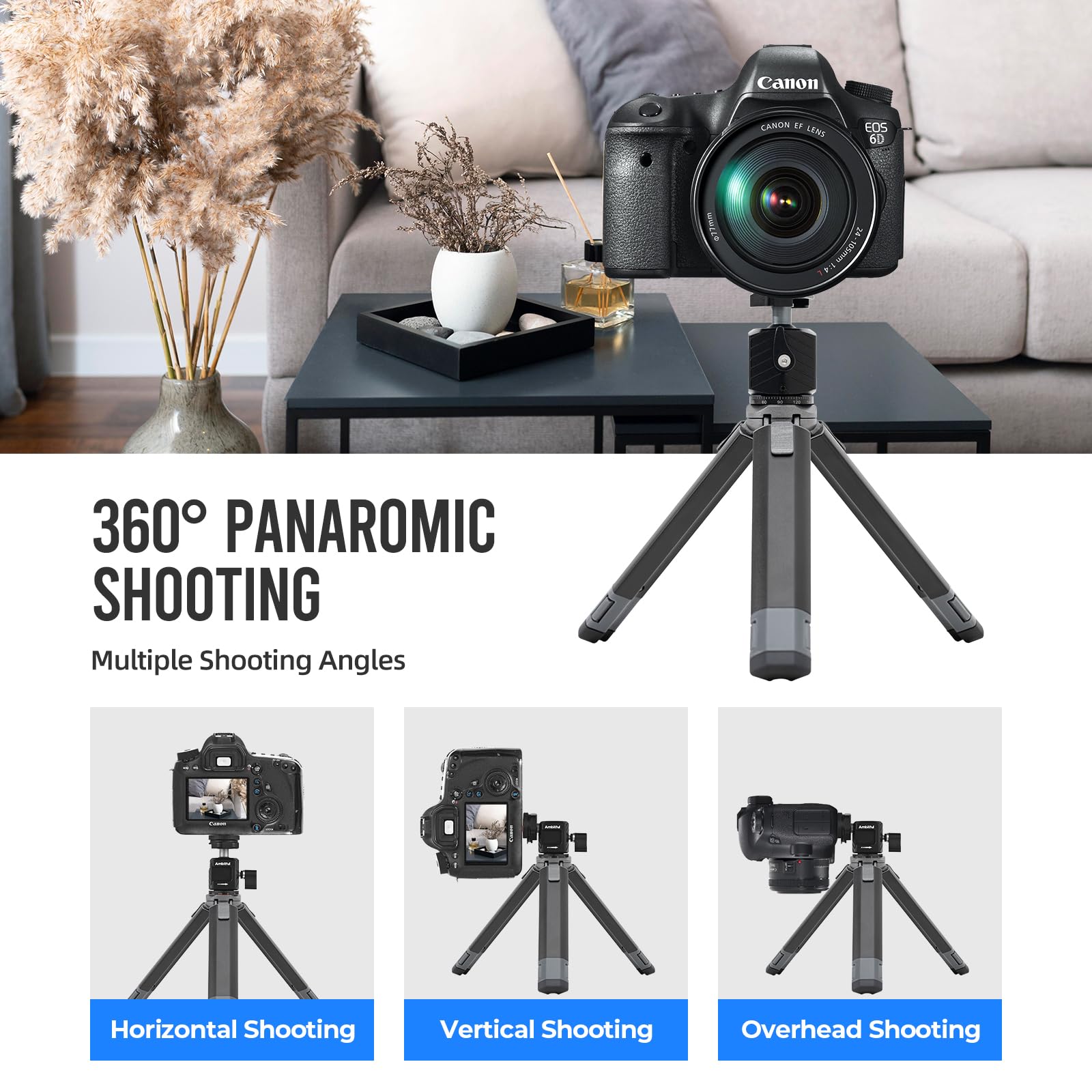 Ambitful Gt-07 Mini Tripod Stand Holder,Travel Tripod,With 360° Ball Head,Cold Shoe Mount,1/4 Inch Screw For Dslr Camera Video/Camcorder/Camera Mobile Phone Action Cam,Max. Load 6.6Lb