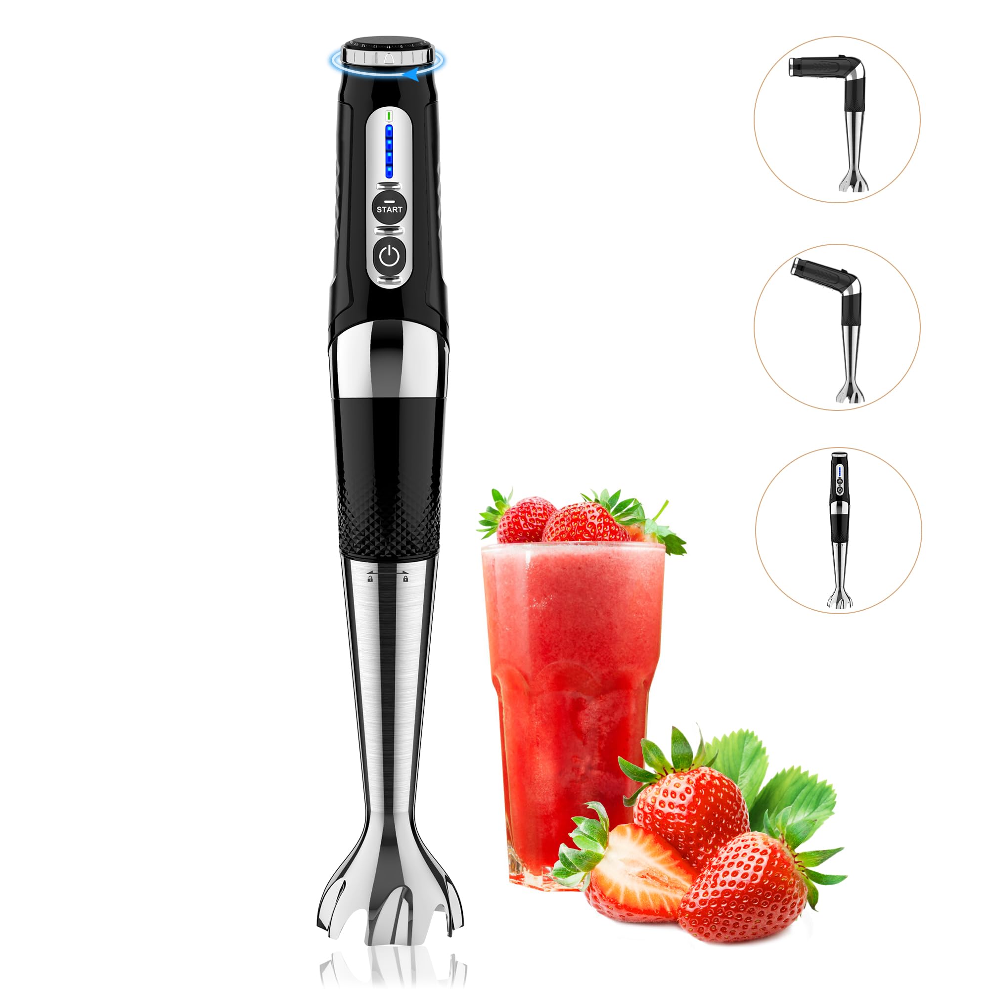 Toogel Cordless Immersion Blender Handheld: Powerful Rechargeable Electric Hand Blender, 21-Speed & 3-Angle Adjustable With Stainless Steel Blades For Milkshakes, Smoothies, Soup, Puree, Baby Food (Black)
