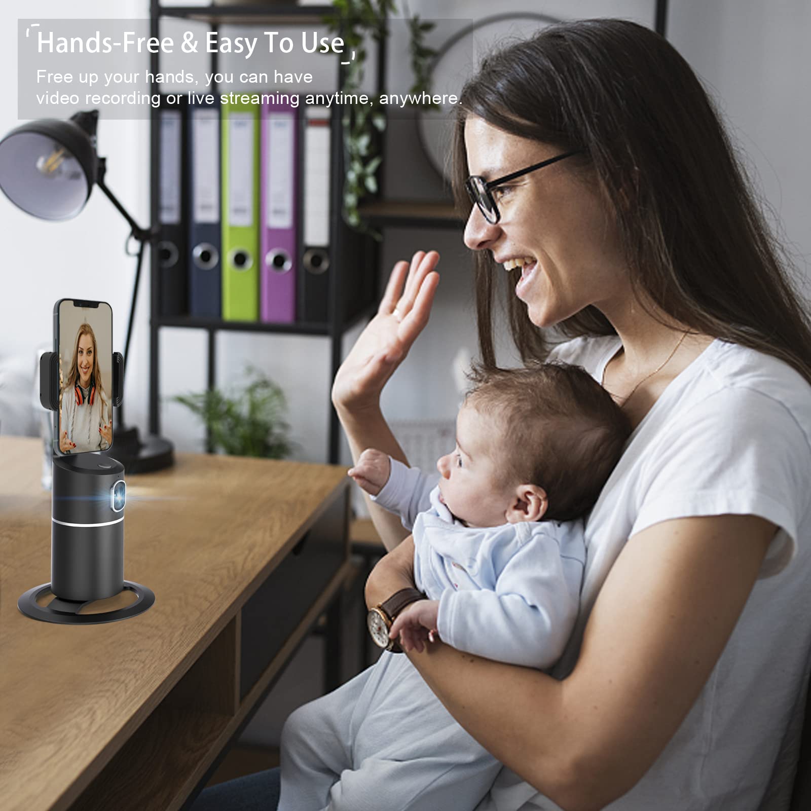 Airivo Auto Face Tracking Tripod, 360°Rotation Camera Phone Holder Auto Fast Following, Rechargeable Phone Stand For Live Video Youtube Tik Tok, Universal Stand Black(No App)