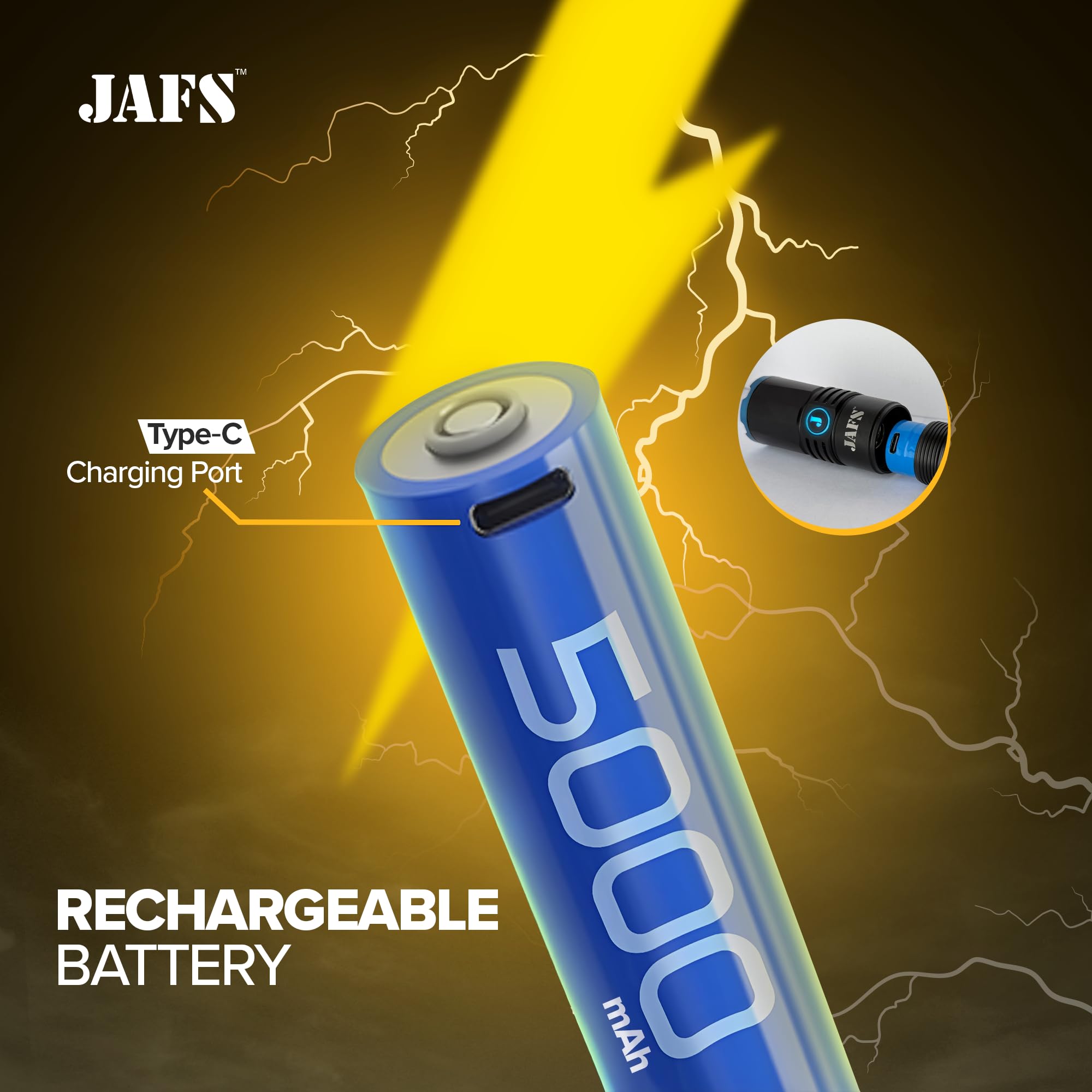 Jafs Utility Flashlight High Lumens With Rechargeable Battery, Super Bright Water-Proof Led Flashlight With 5 Modes For Emergency, Camping, Hiking