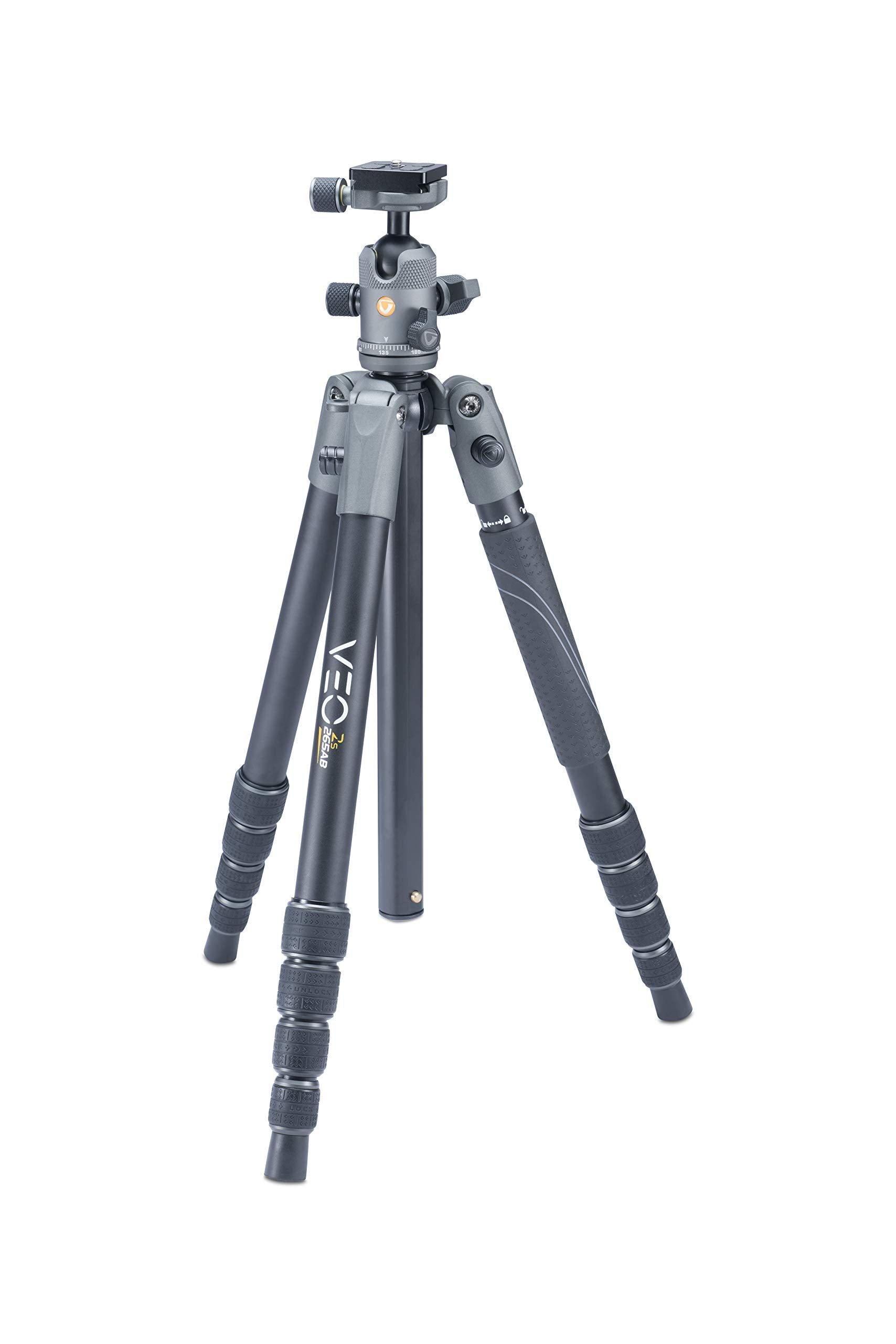 Vanguard Veo2S265Ab Aluminum Travel Tripod With Ball Head, Monopod Option, Smart Phone Holder, Spiked Feet, And Tripod Bag