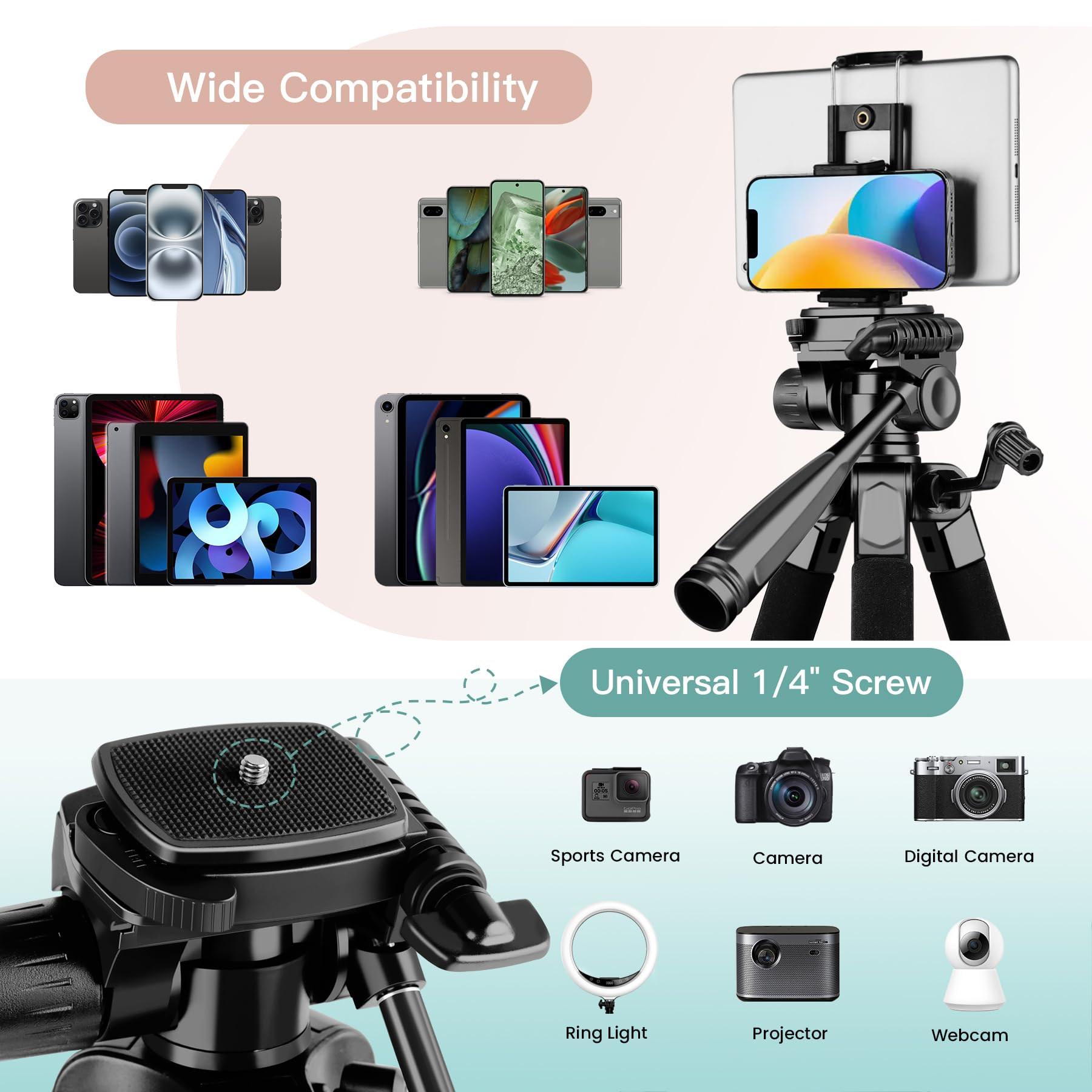 Victiv 68" Camera Tripod Stand, Tablet Tripod For Iphone Ipad With Remote And Phone Holder, Phone Stand For Video Recording Travel Photo Vlog Photography, Compatible Canon With Nikon Ipad