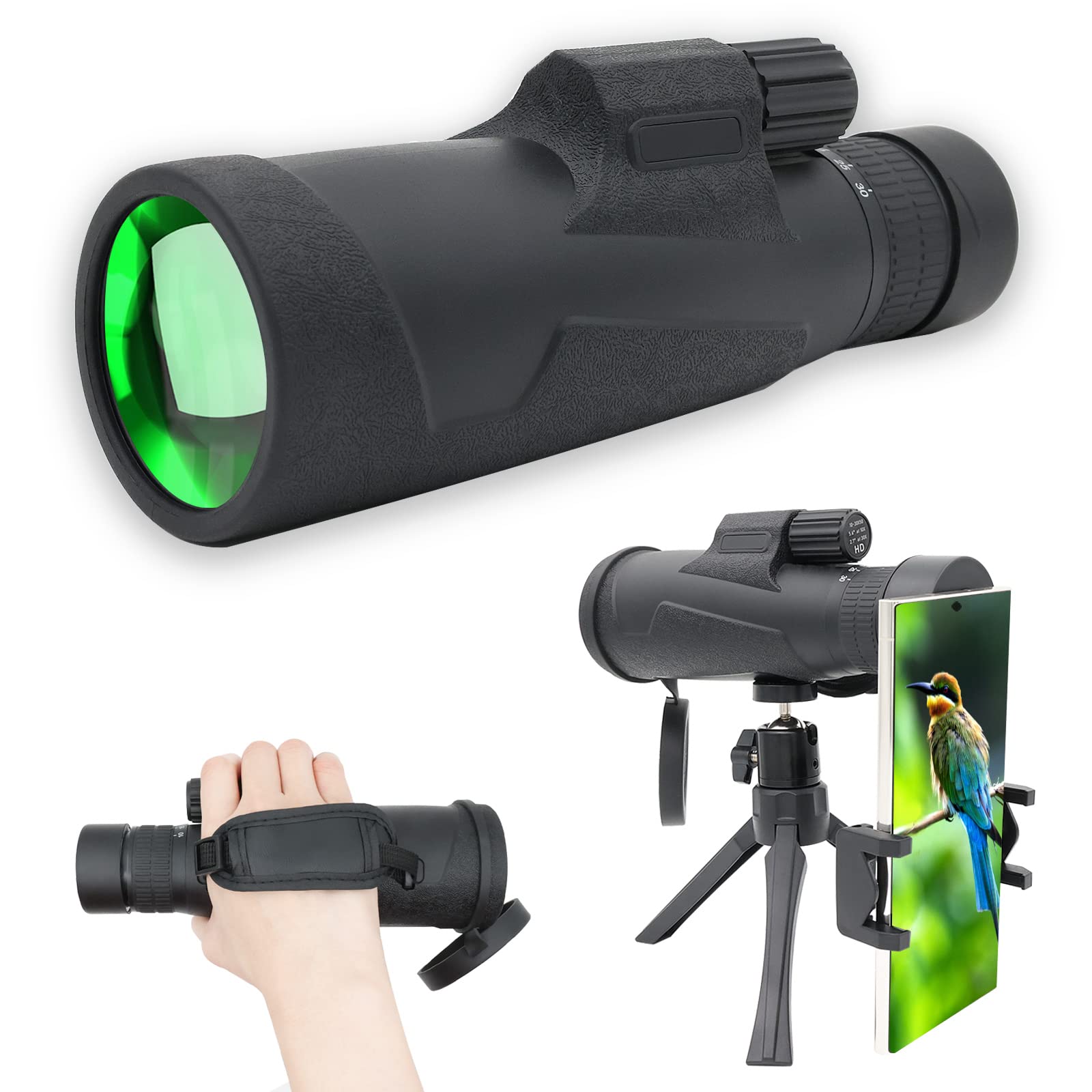 Wontocheer High Power Zoom Monocular Scope 10-30  50 With Smartphone Adapter Tripod Hand Strap, Compact Telescope For Hunting Bird Watching Travel Hiking With Bak4 High Definition Prism