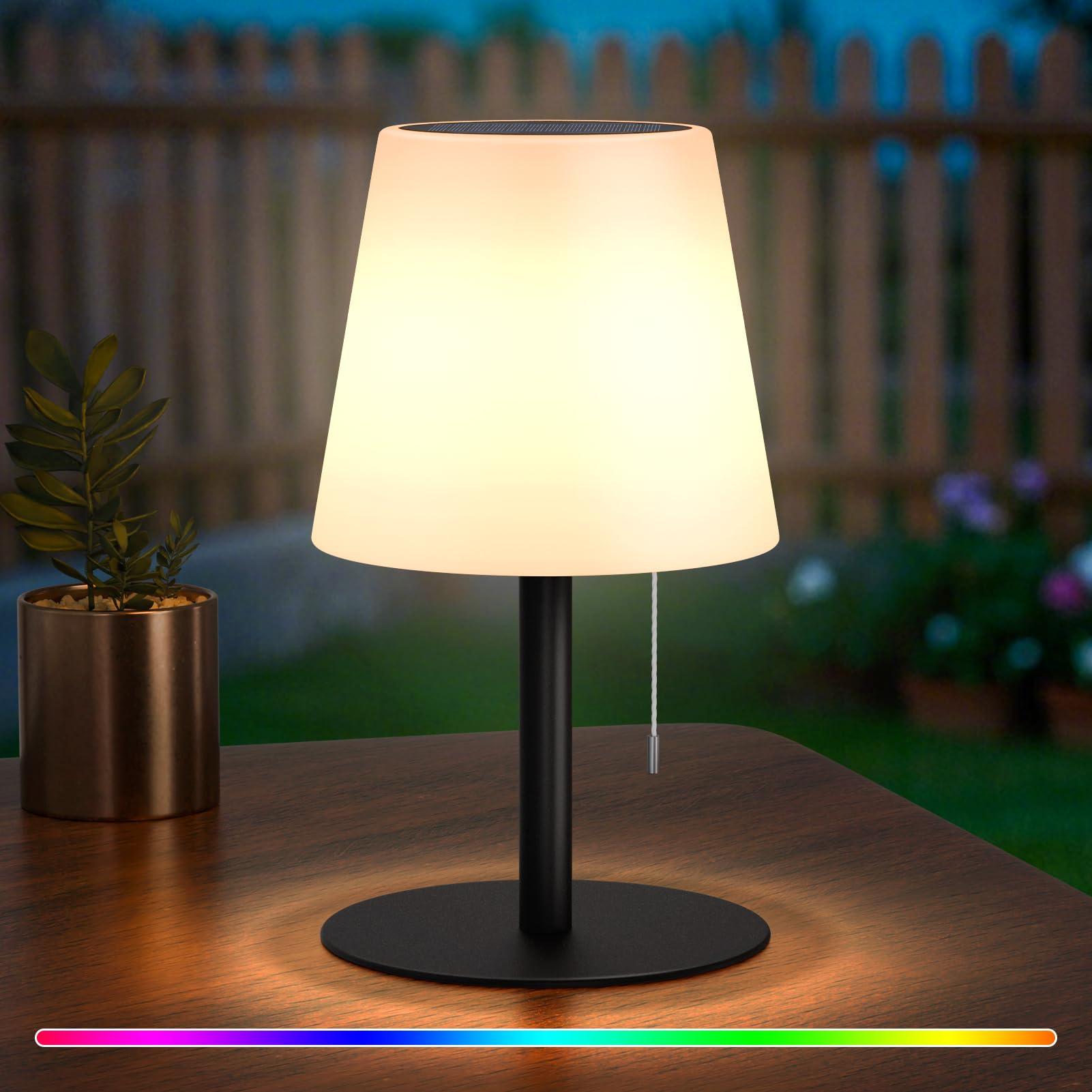 Uuffoo Solar Table Lamp Cordless Led Battery Dimmable Rgb Colors, Outdoor Table Lamp Usb/Solar Rechargeable Ip44 For Patio Camping Restaurant Garden Terrace Night Light (Black)