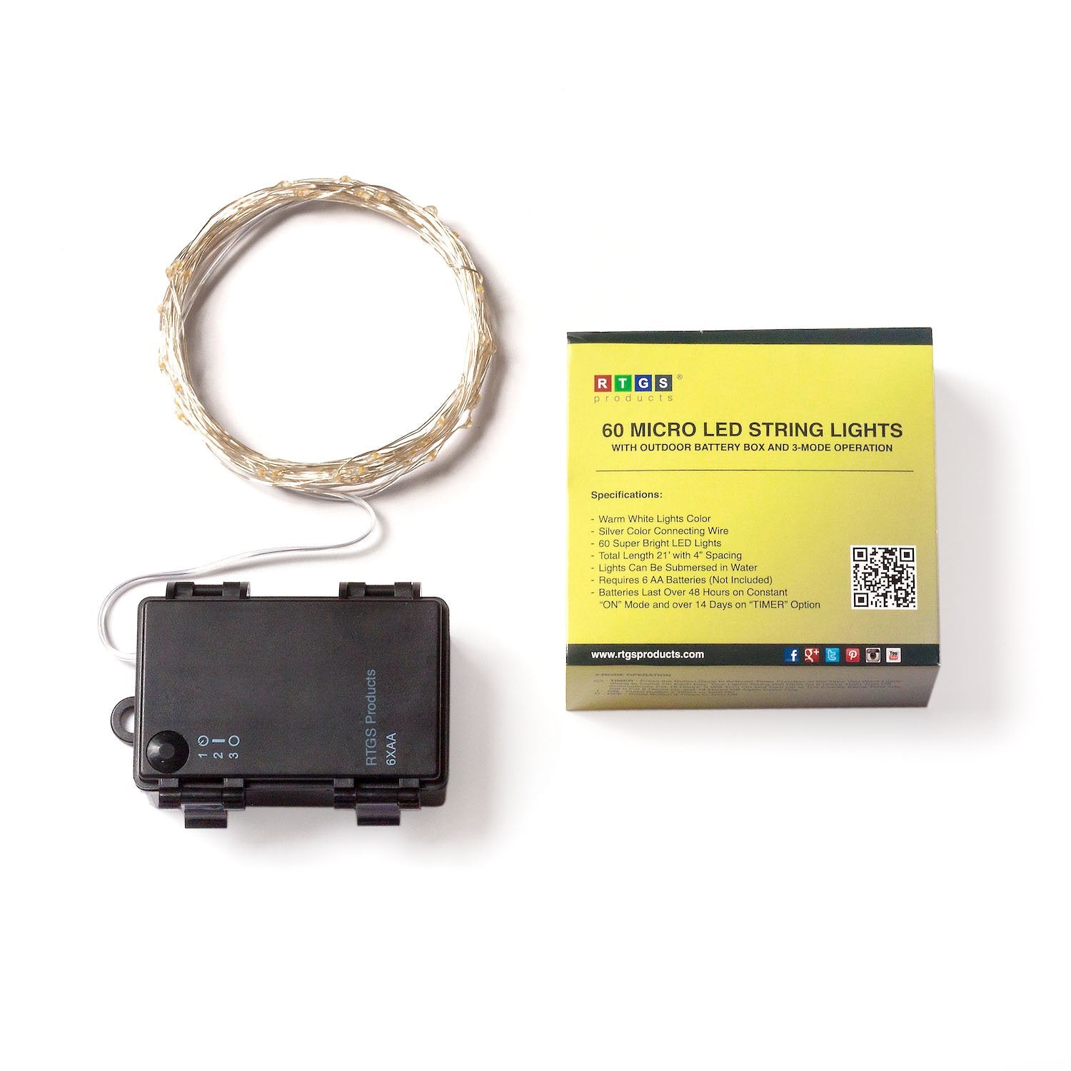 Rtgs 60 Leds Warm White Color String Lights Silver Wire Indoor And Outdoor 20 Feet Firefly Starry Fairy Lights Battery Powered For Diy, Christmas, Holidays, Party, Bedroom And Centerpieces