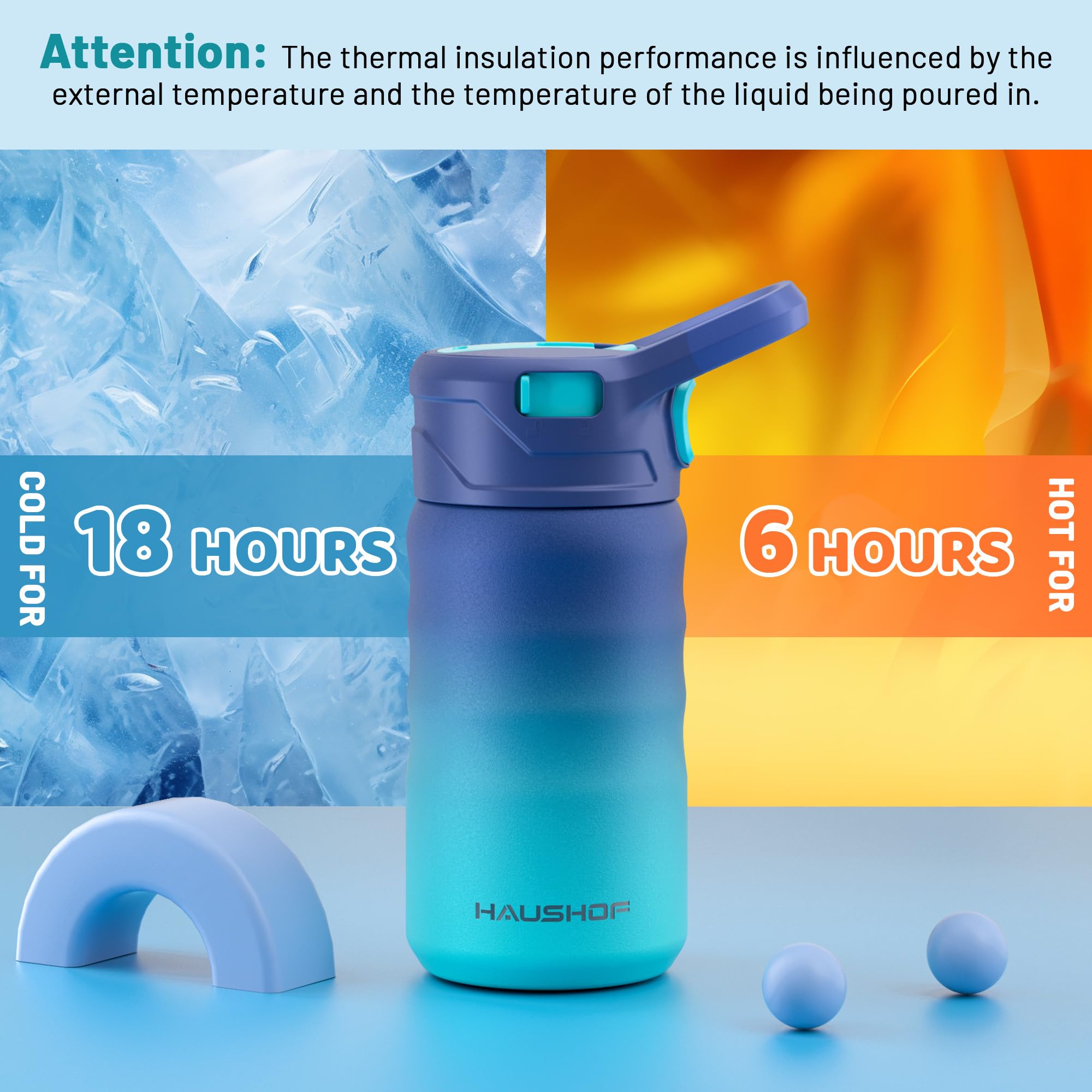 Haushof Kids Water Bottle 12 Oz- With Straw And Stickers, Stainless Steel
