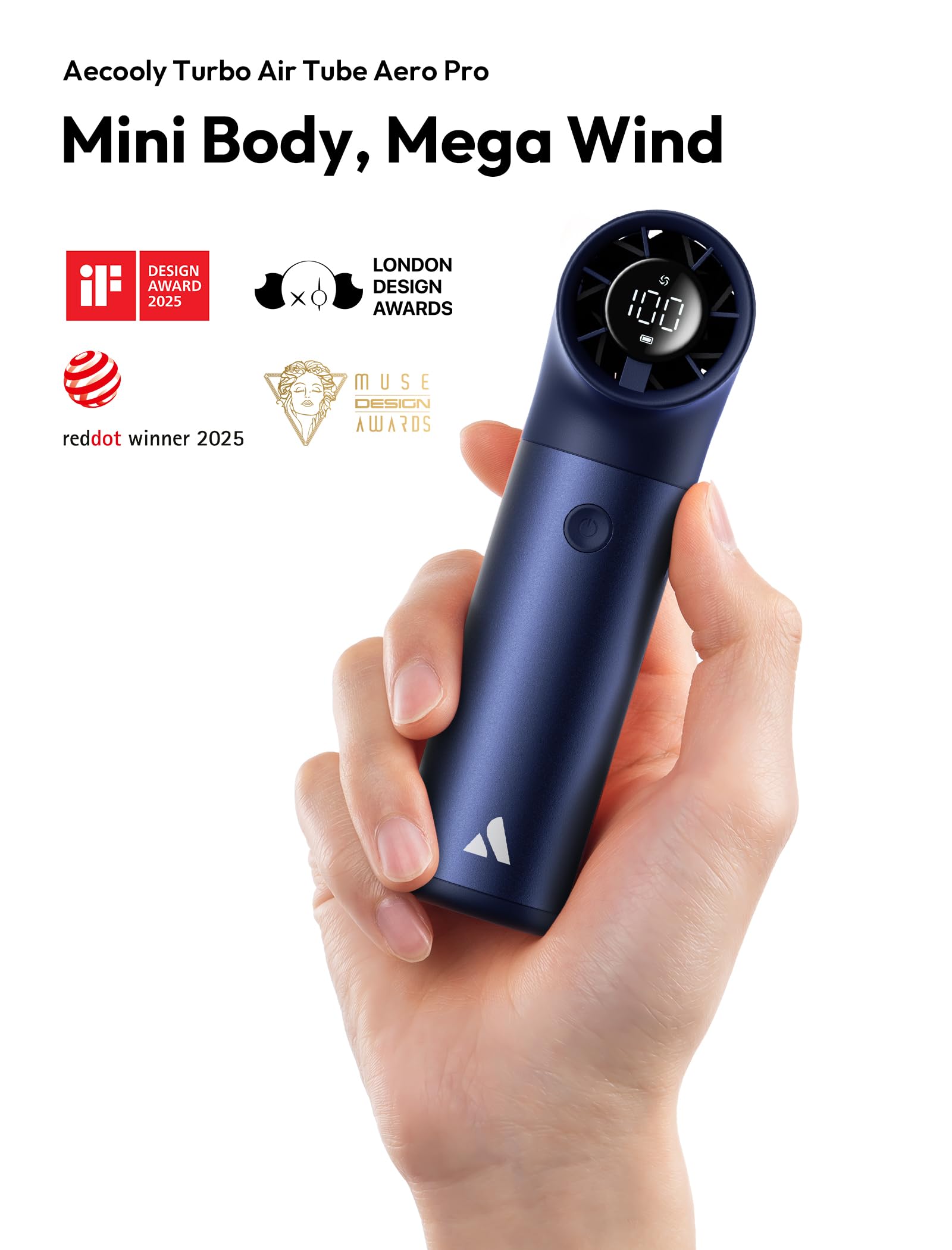 Aecooly handheld fan with powerful 19000 RPM motor and 14-hour runtime, ideal for fast cooling