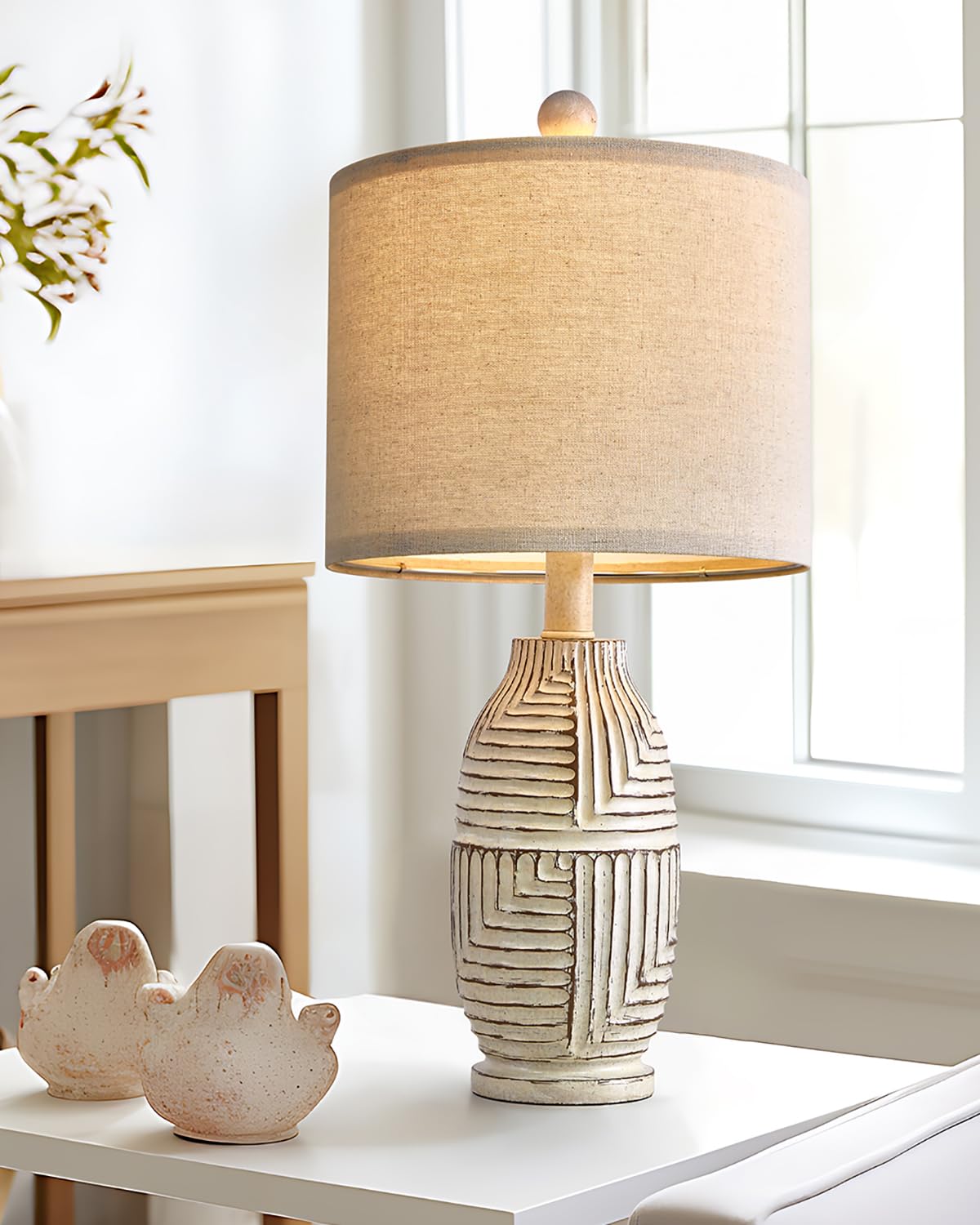 G-Safava 20.25" Farmhouse Single Resin Lamp For Bedroom Living Room Retro Rustic Vintage Small Boho Lamps Bedside Nightstand Light Home Office Desk Deco (White)