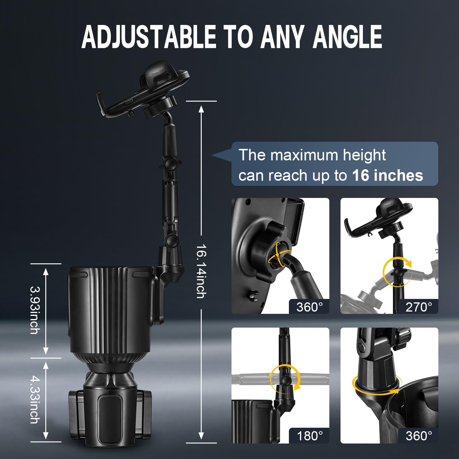 This Hill  Cup Holder Phone Mount, 2 In 1 Universal Adjustable Long Neck, Compatible With Iphone 14 Pro Max/Se/8/7/6, Samsung & All Smartphones, Black