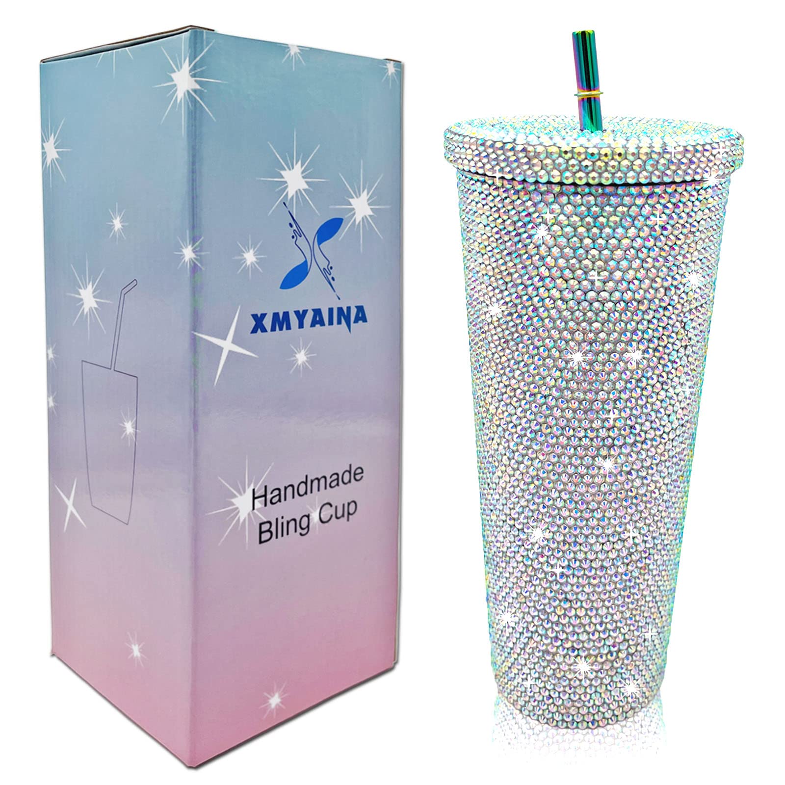 26Oz Bling Cup Diamond Studded Tumbler Glitter Water Bottle With Lid And Straws Stainless Steel