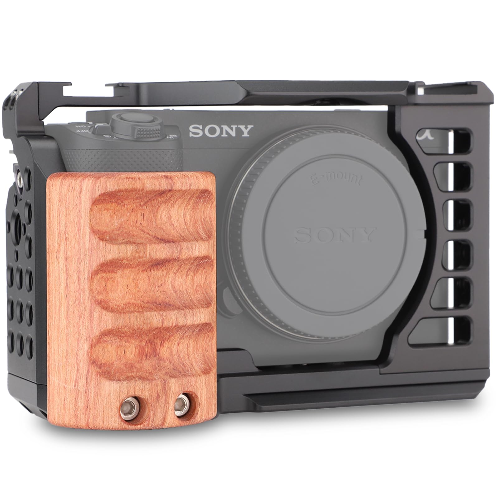 Leftfoto Zv-E1 Full Camera Cage With Wood Handle For Sony Alpha Zv-E1 Video Shooting Frame With Arca Type Base 3/8" Arri Holes Dual Locking All In One Design