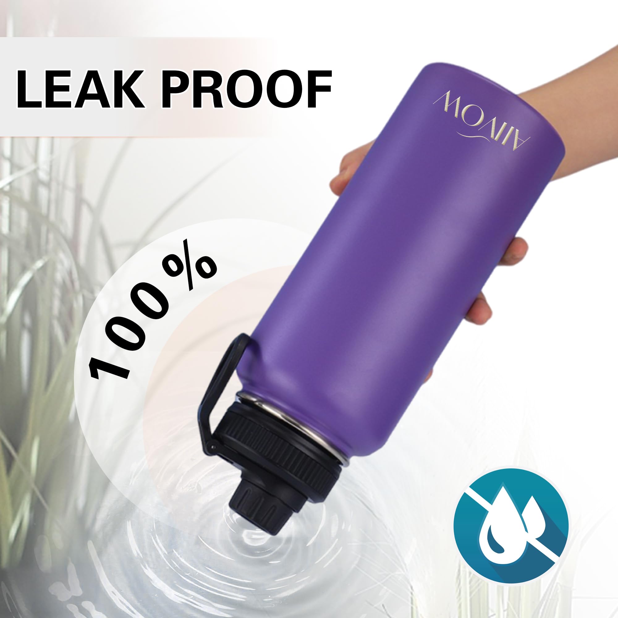 Insulated Water Bottle 32 Oz With Straw, Metal Vacuum Stainless Steel Water Flask, Leak Proof