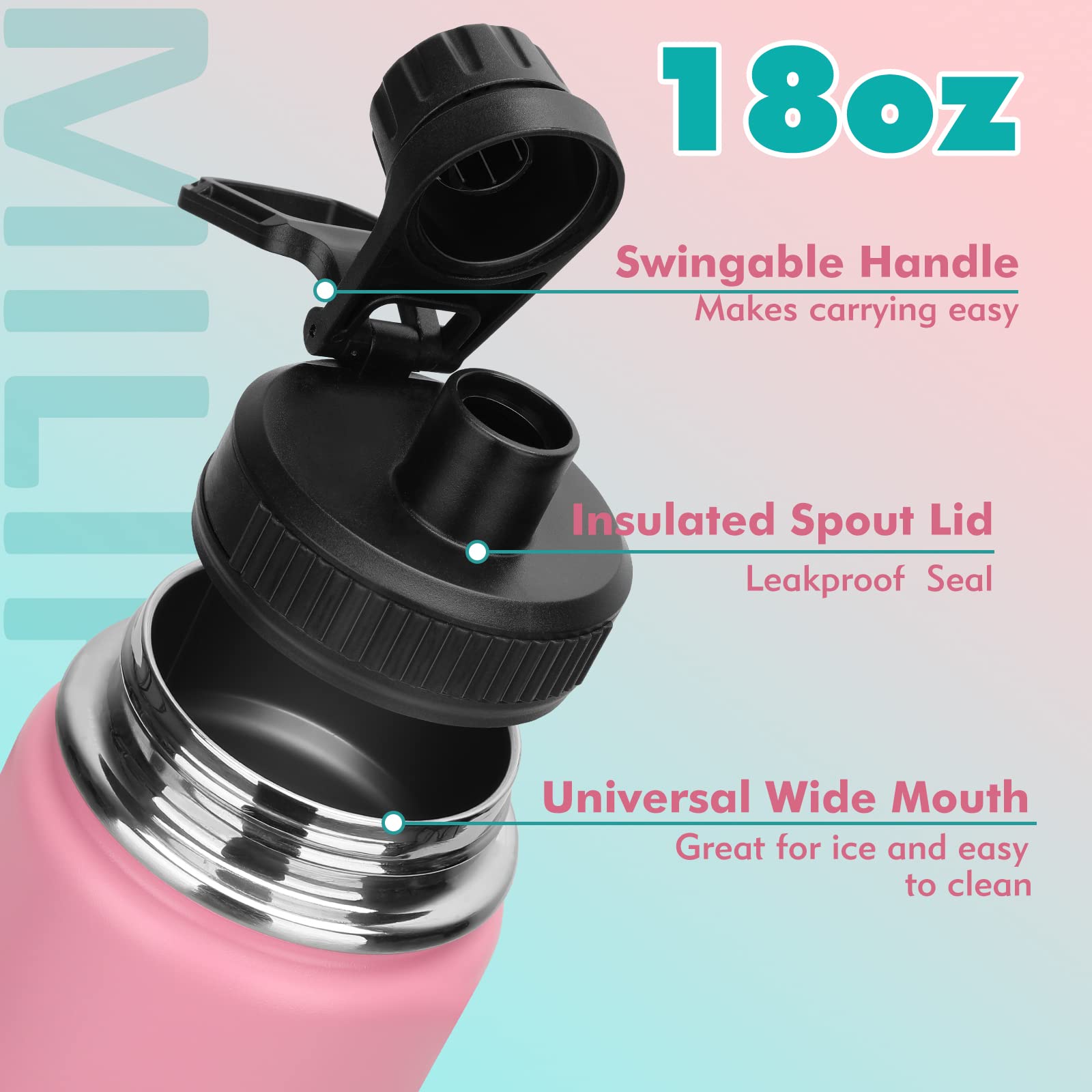 18 Oz Stainless Steel Water Bottle With Spout Lid, Vacuum Insulated Double Wall Water Bottle Wide