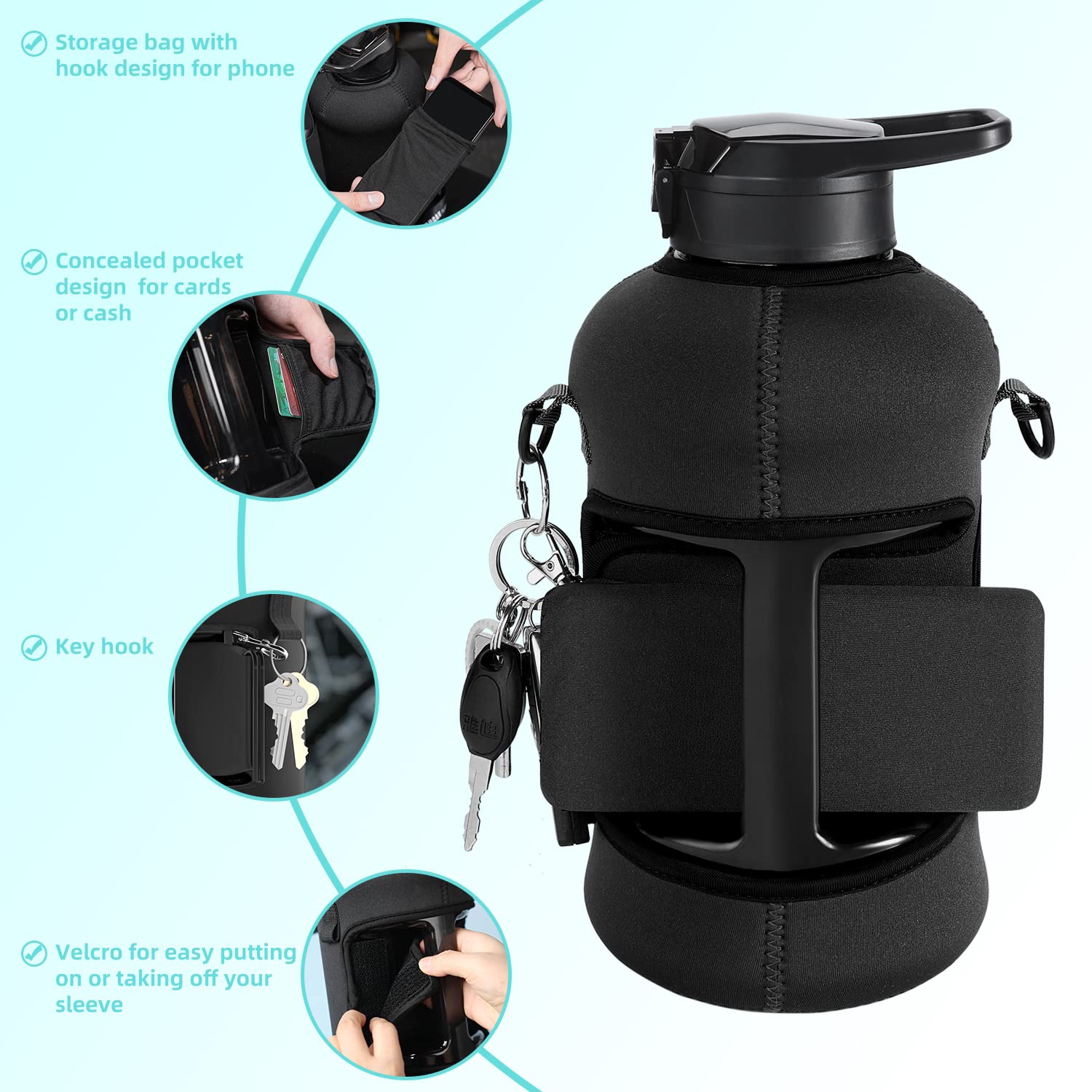 Youcan Plato 74 Oz Half Gallon Water Bottle With Sleeve-Large Water Bottle -Big Gym Water Bottle