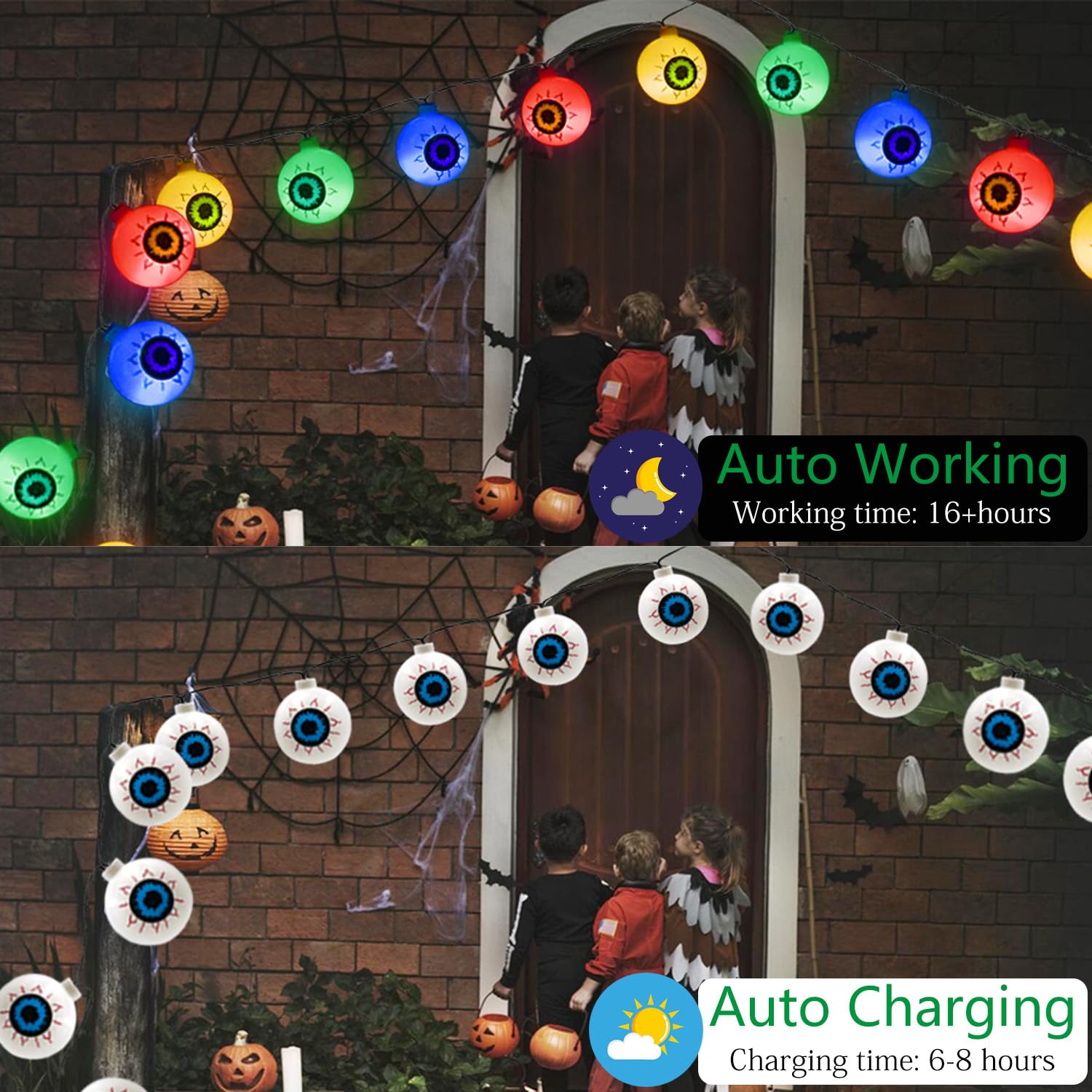 Xingpold Halloween Decorations Solar Eyeball String Lights Outdoor, 8 Modes Solar Halloween Lights With 30 Led Scary Eyeball Lights, 21Ft Waterproof Halloween Lights Outdoor For Garden Window Porch