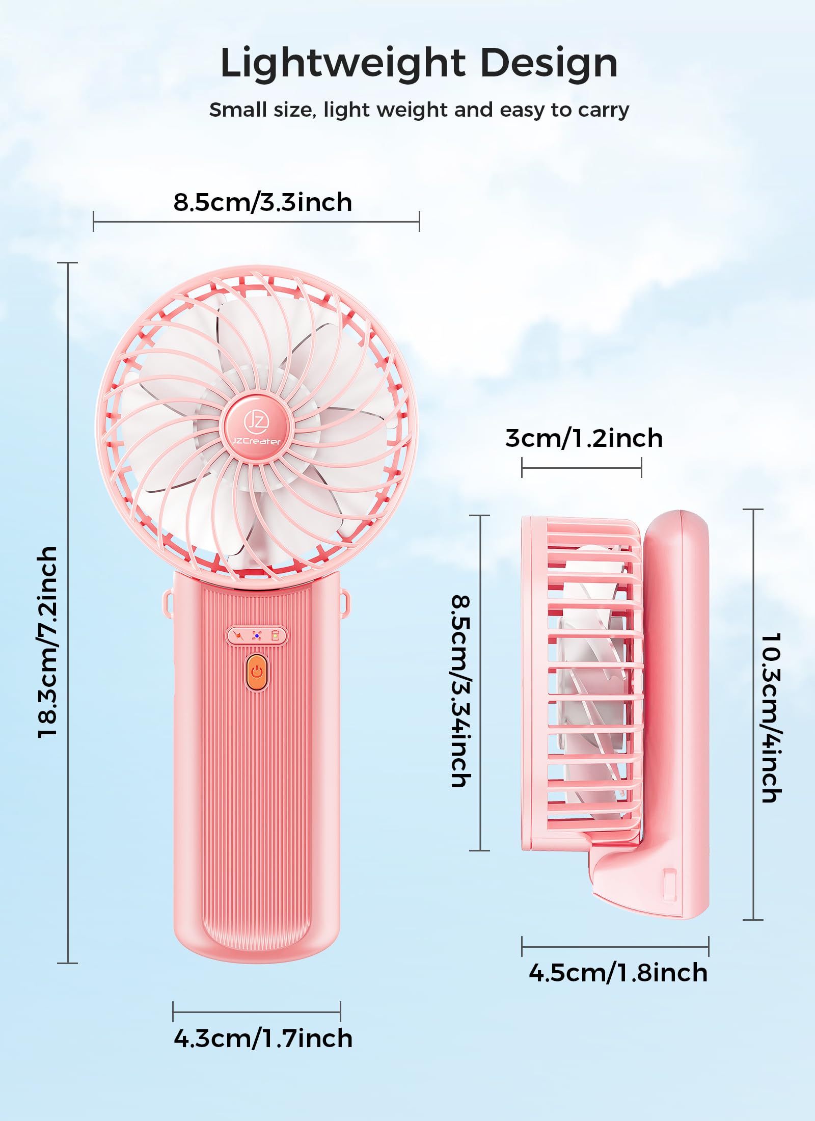 Jzcreater Mini Handheld Fan,Portable Hand Held Fan, 15H Cooling Fan, Quiet 4 Speed, Usb Rechargeable