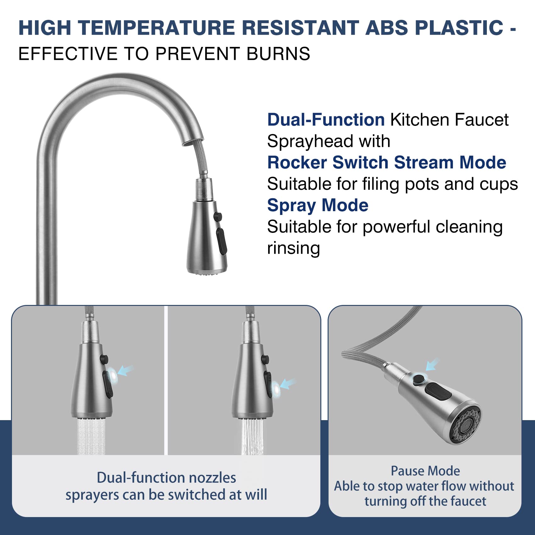 Hiokay Stainless Steel 304 Kitchen Sink Faucet With Pull Down Spray Outdoor Kitchens Faucets Out Extension Utility Farmhouse For Sinks 1 Hole,Single Handle Rent Apartment Dorm