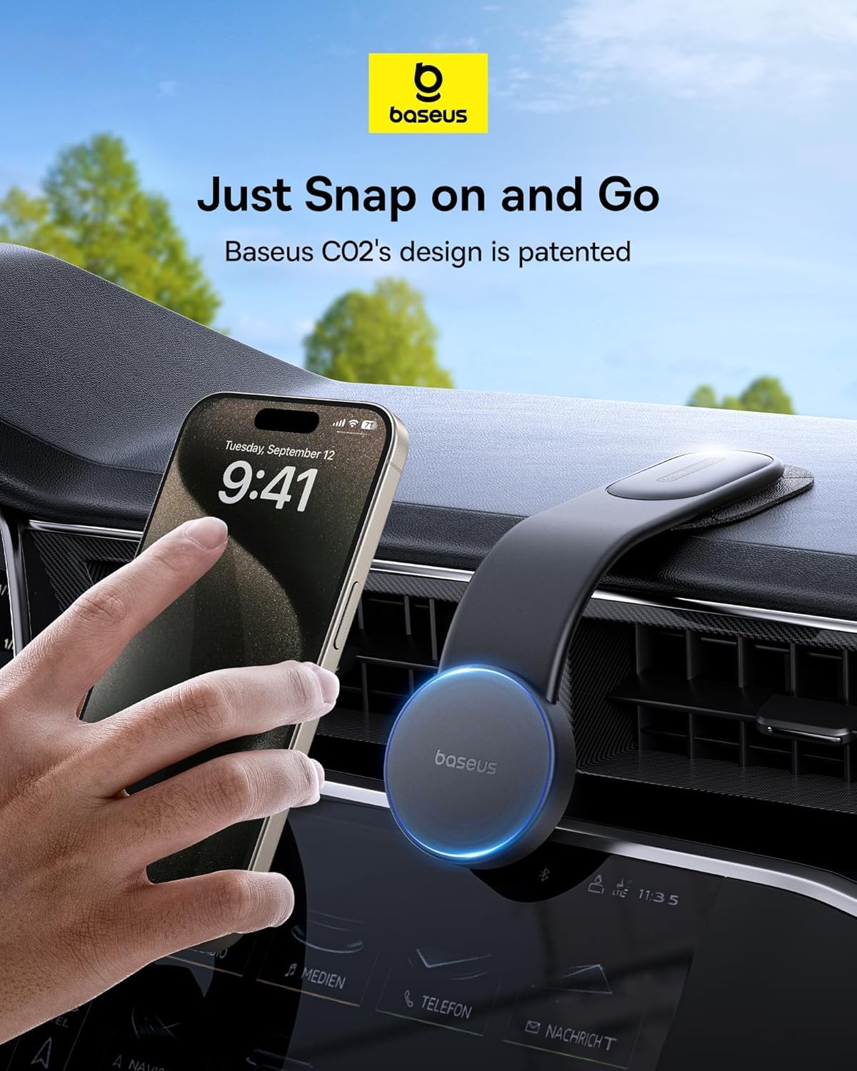 Baseus For Magsafe Car Mount, 25N Magnetic Phone Holder For Car, Cell Phone Car Mount Compatible With Iphone 16 15 14 13 Pro Plus Max Mini, Bendable Memory Titanium Alloy For All Dashboard