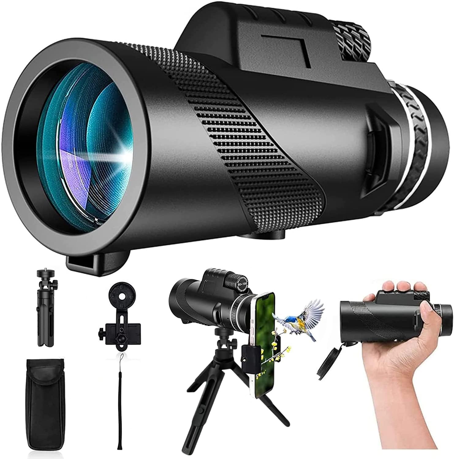 Physiophyx 80X100 Monocular-Telescope High Powered For Smartphone Monoculars For Adults High Definition For Stargazing Hunting Wildlife Bird Watching Travel Camping Hiking