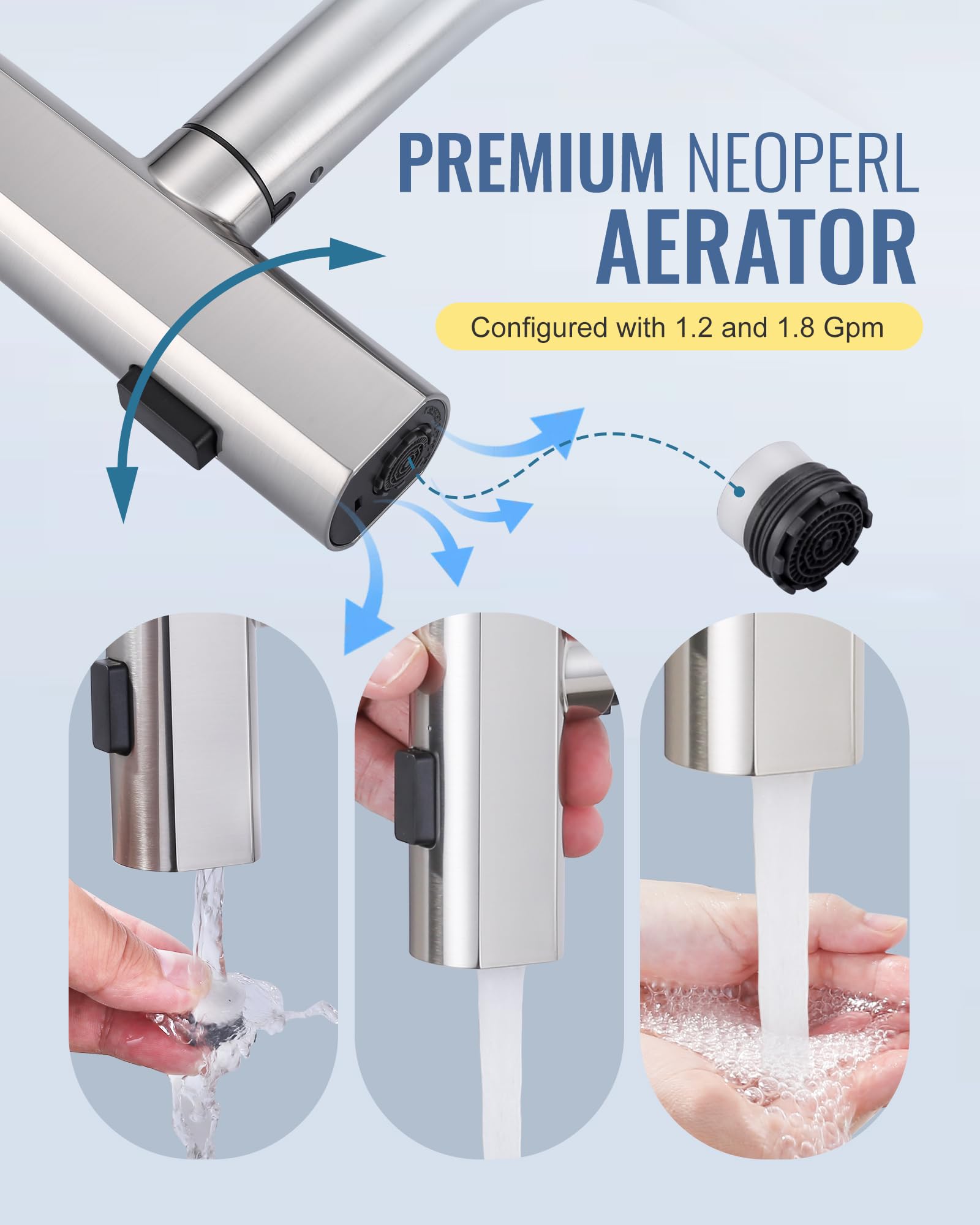 Aleasha Bar Sink Faucet Single Hole, 3 Water Modes Wet Bar Faucets With Pull Out Sprayer, Prep Sink Faucet 360 Swivel For Small Kitchen Bathroom Faucets With Cupc Supply Lines, Brushed Nickel