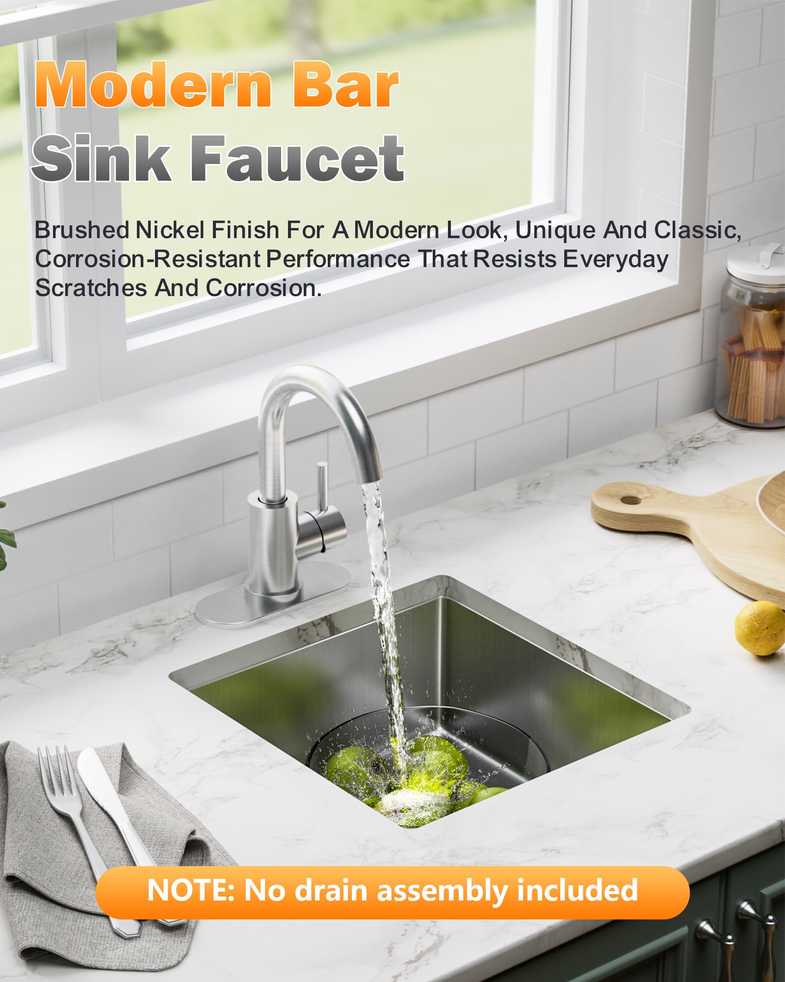 Iviga Modern Bar Sink Faucet, Single-Handle Bathroom Kitchen Sink Faucet, 1 Hole Wet Bar Sink Faucets With 360°Swivel Spout For Bar Rv Laundry Farmhouse, Brushed Nickel