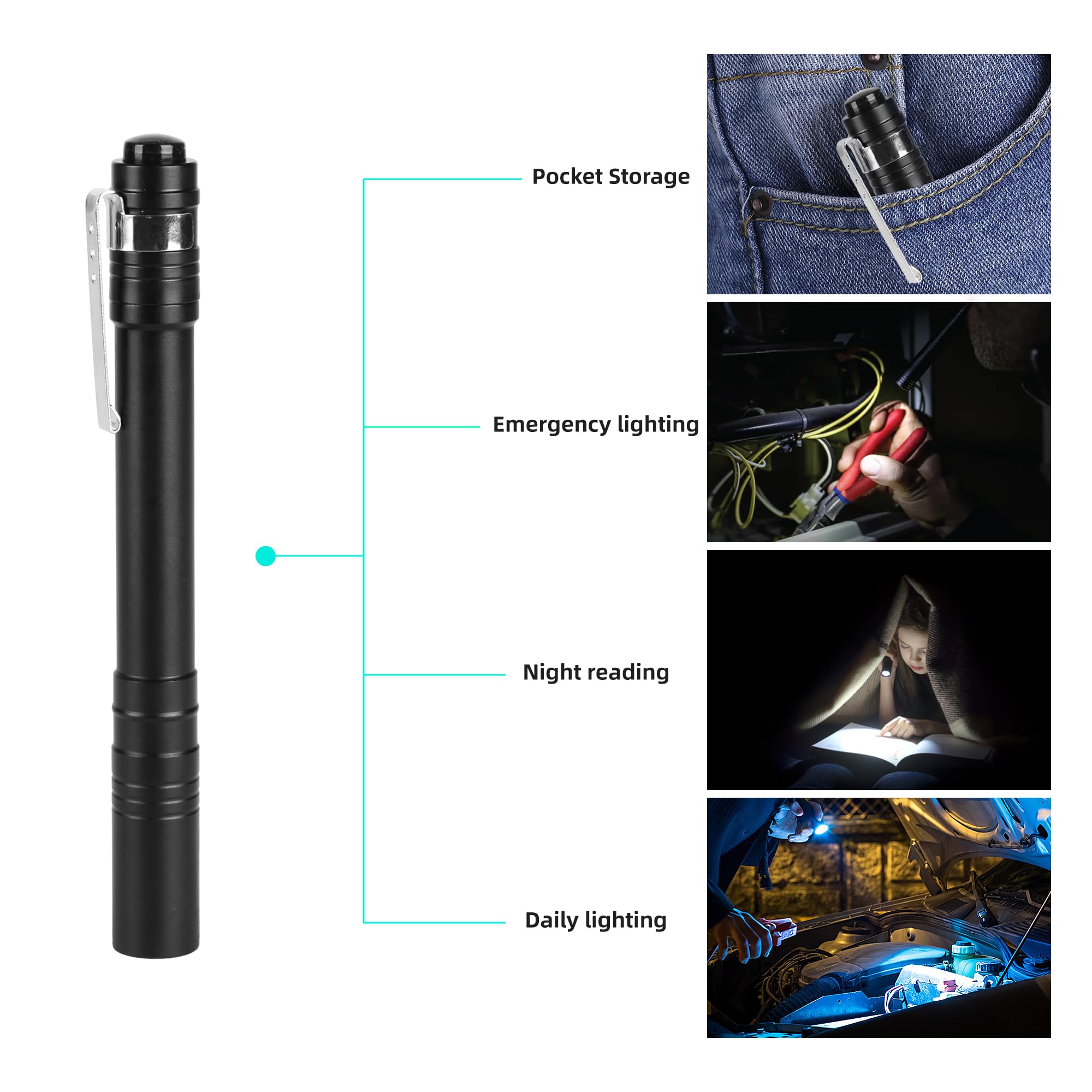 Bonashi Led Mini Pen Flashlights, Lightweight, Pocket Flashlight Powered By 2Aaa Battery With Clip, 2 Pack For Work, Emergency (Battery Included)